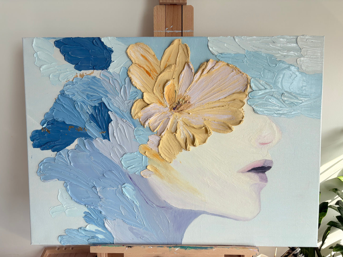 One Of A Kind Original Oil painted | 3D Floral Portrait Impasto Painting 19.7 × 27.5 in