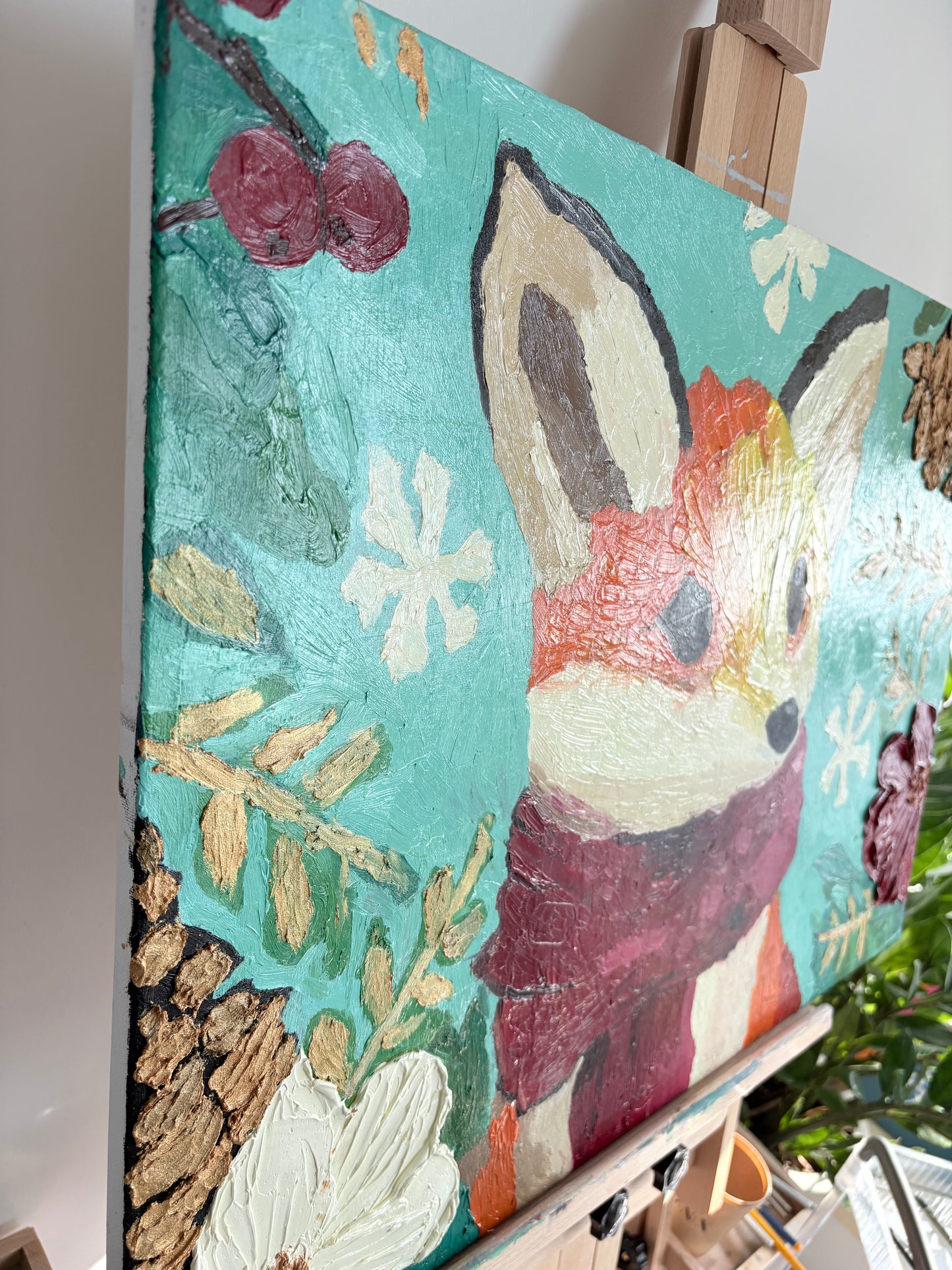 Christmas Fox Oil Painting | Impasto Palette Knife Art EternaArteCo