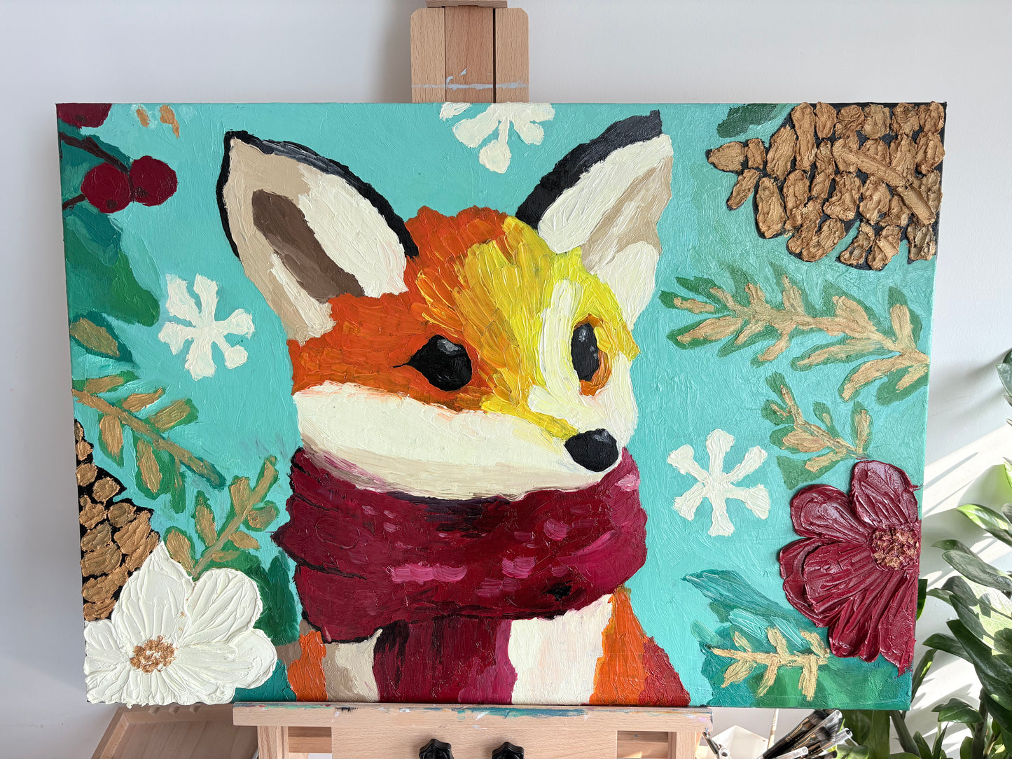 Christmas Fox Oil Painting | Impasto Palette Knife Art EternaArteCo
