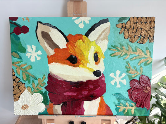 Christmas Fox Oil Painting | Impasto Palette Knife Art EternaArteCo
