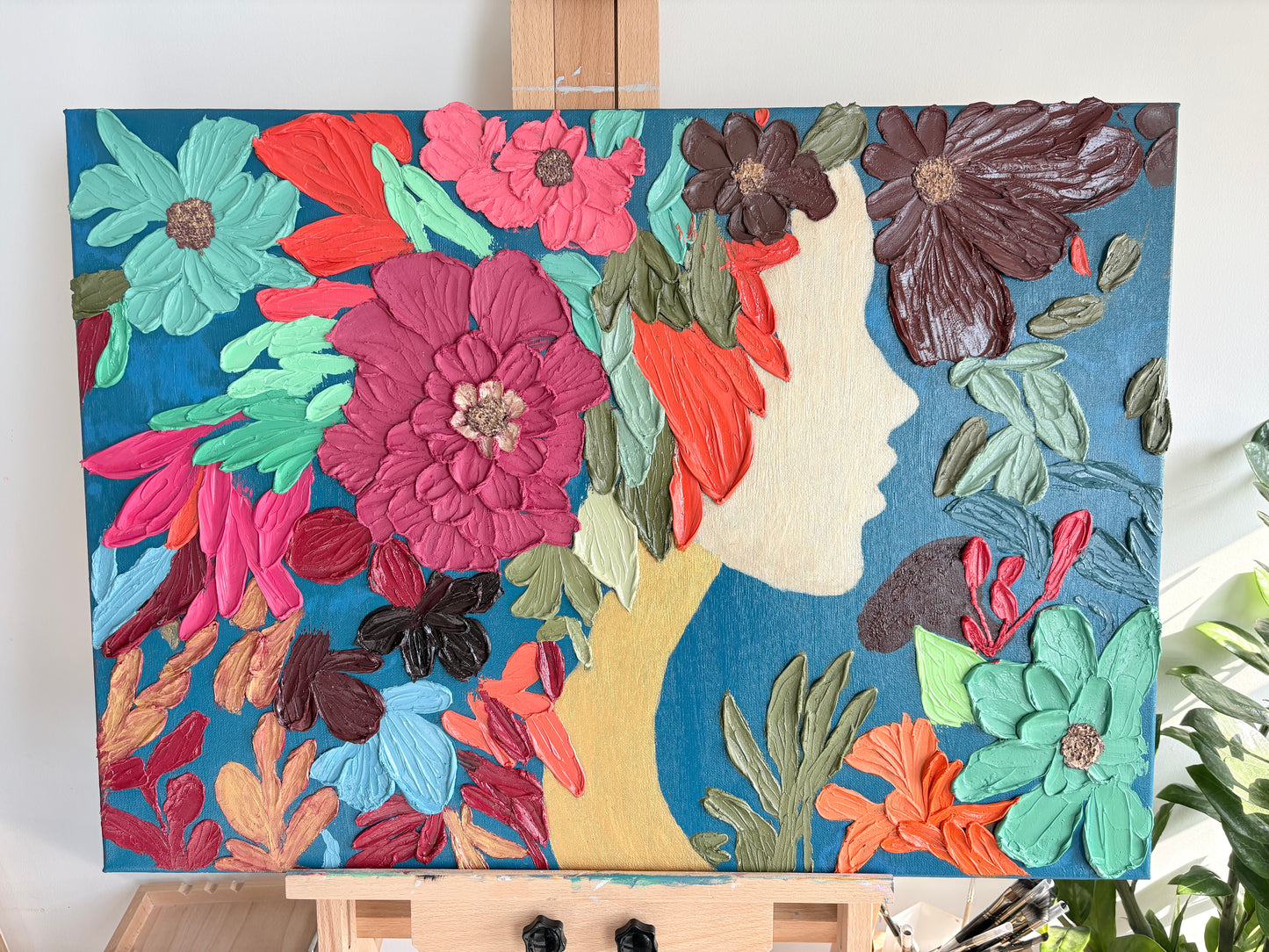 One Of A Kind Original Oil painted | Textured Palette Knife Art | Abstract Flower Woman