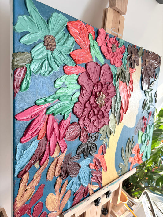 One Of A Kind Original Oil painted | Textured Palette Knife Art | Abstract Flower Woman