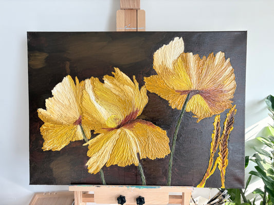 One Of A Kind 3D Floral Impasto Oil Painting | Textured Golden Flower Art Series 2