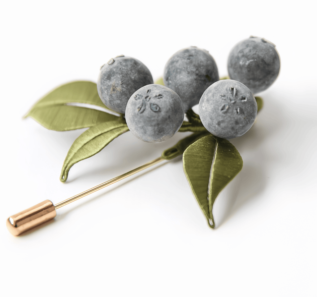 Handcrafted Heritage Silk Flower Blueberry Brooch
