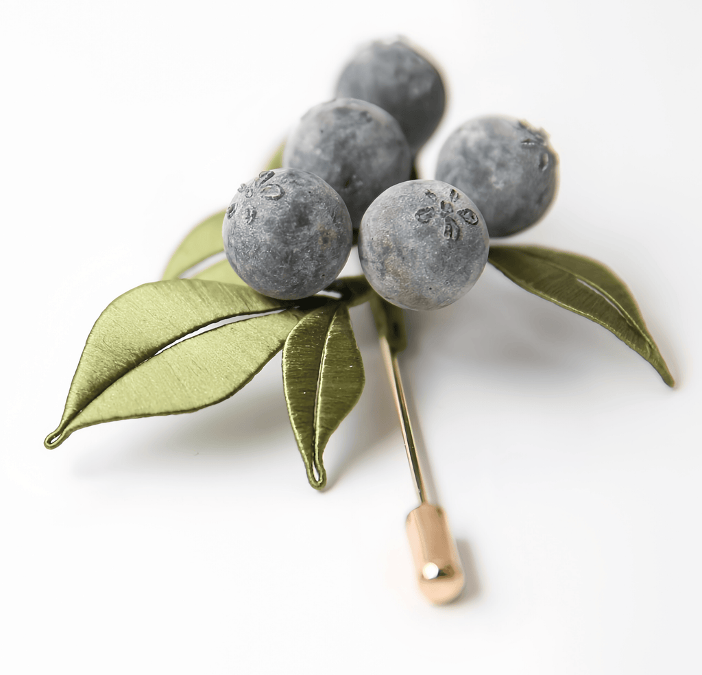 Handcrafted Heritage Silk Flower Blueberry Brooch