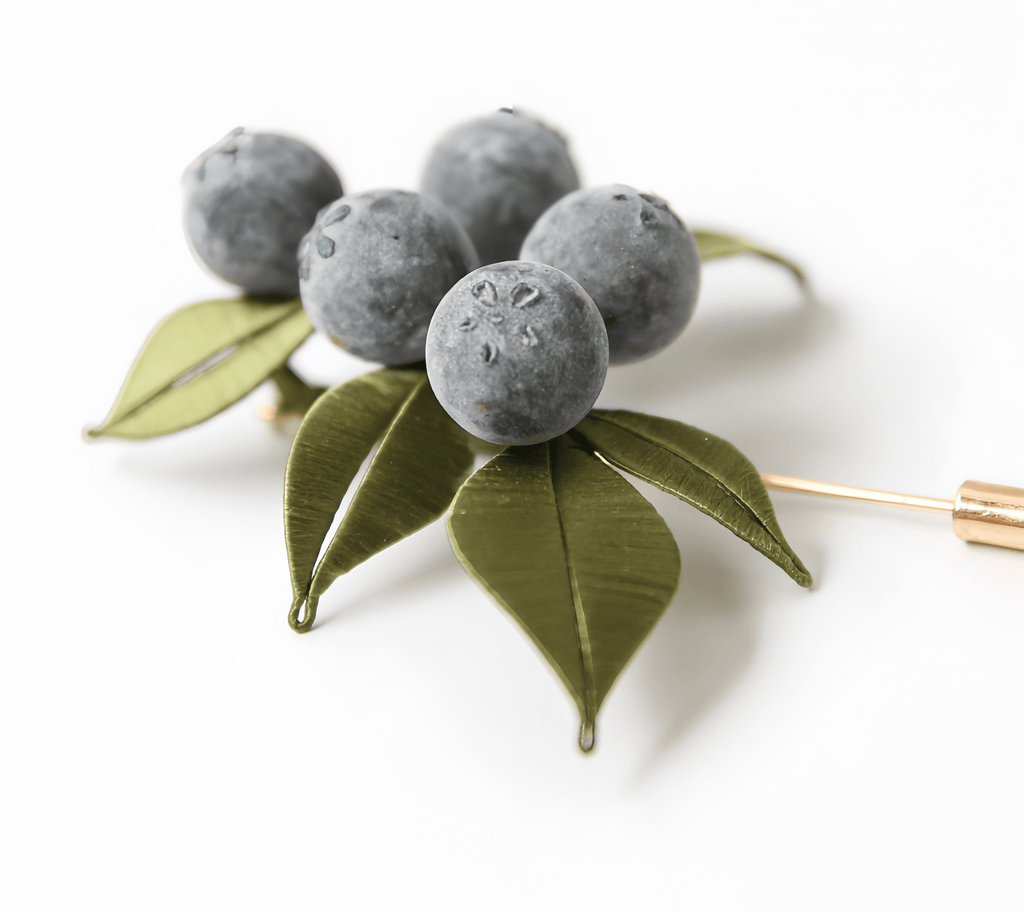 Handcrafted Heritage Silk Flower Blueberry Brooch