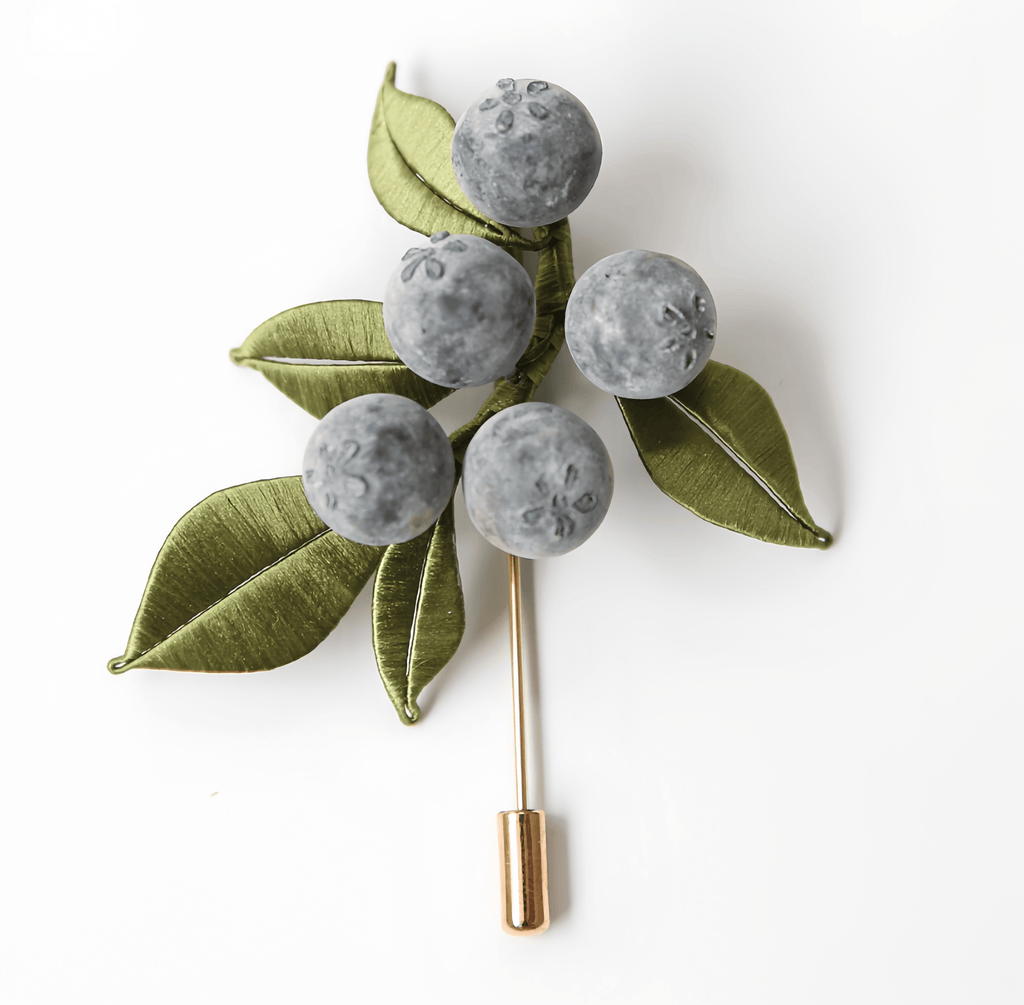 Handcrafted Heritage Silk Flower Blueberry Brooch