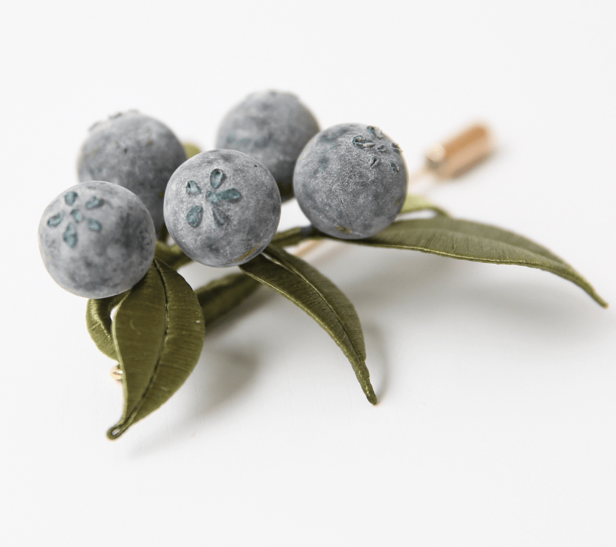 Handcrafted Heritage Silk Flower Blueberry Brooch