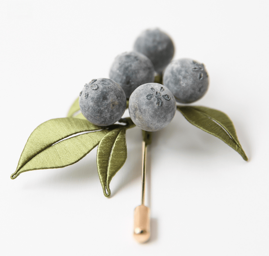 Handcrafted Heritage Silk Flower Blueberry Brooch