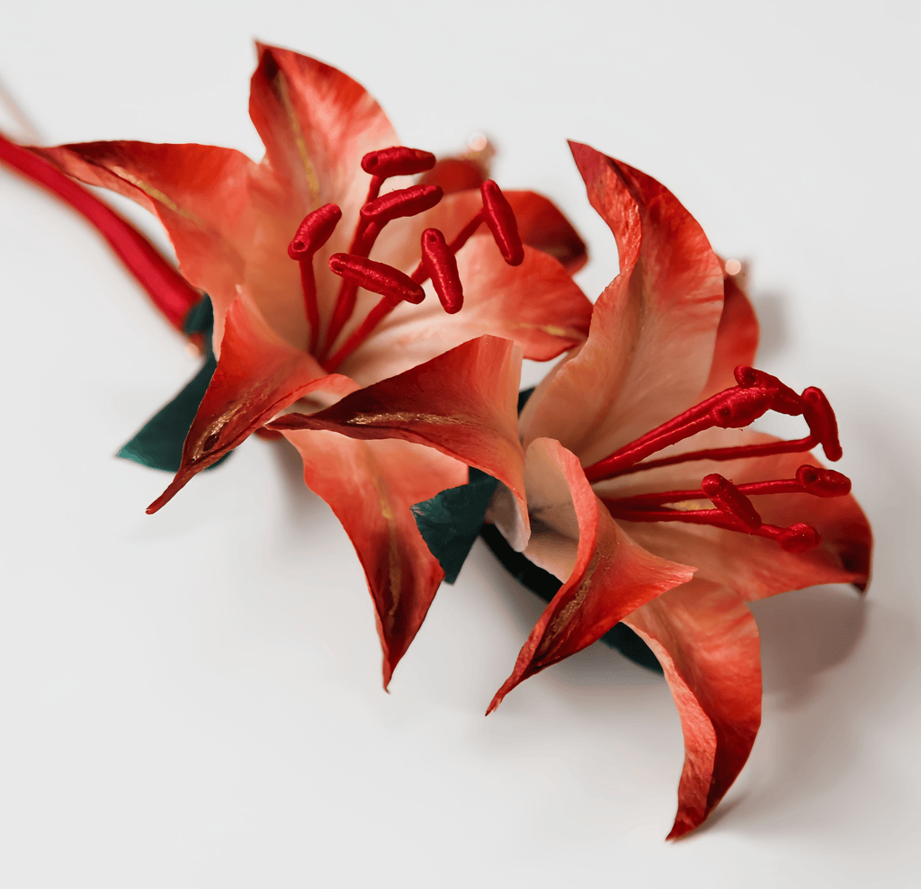 Handcrafted Heritage Silk Flower Red Lily Brooch