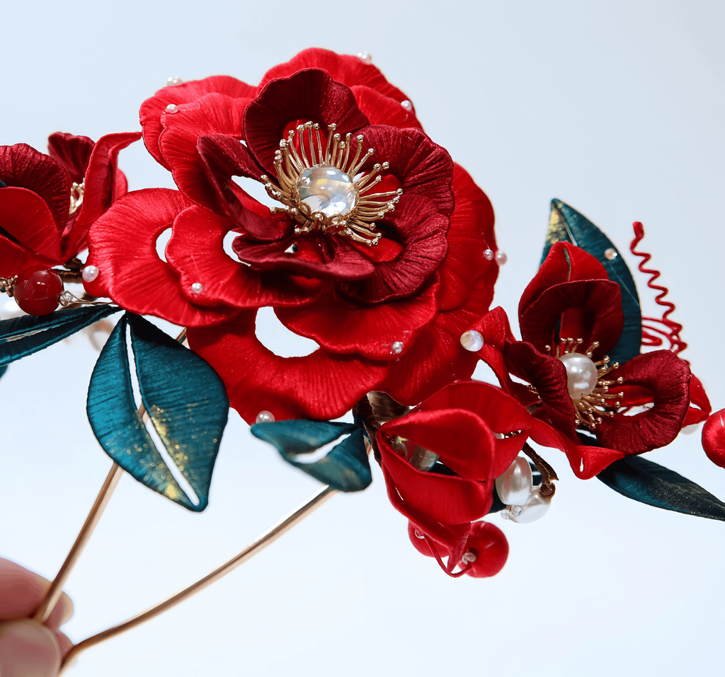 Handcrafted Heritage Silk Flower Red Peony U-Shaped Hairpin