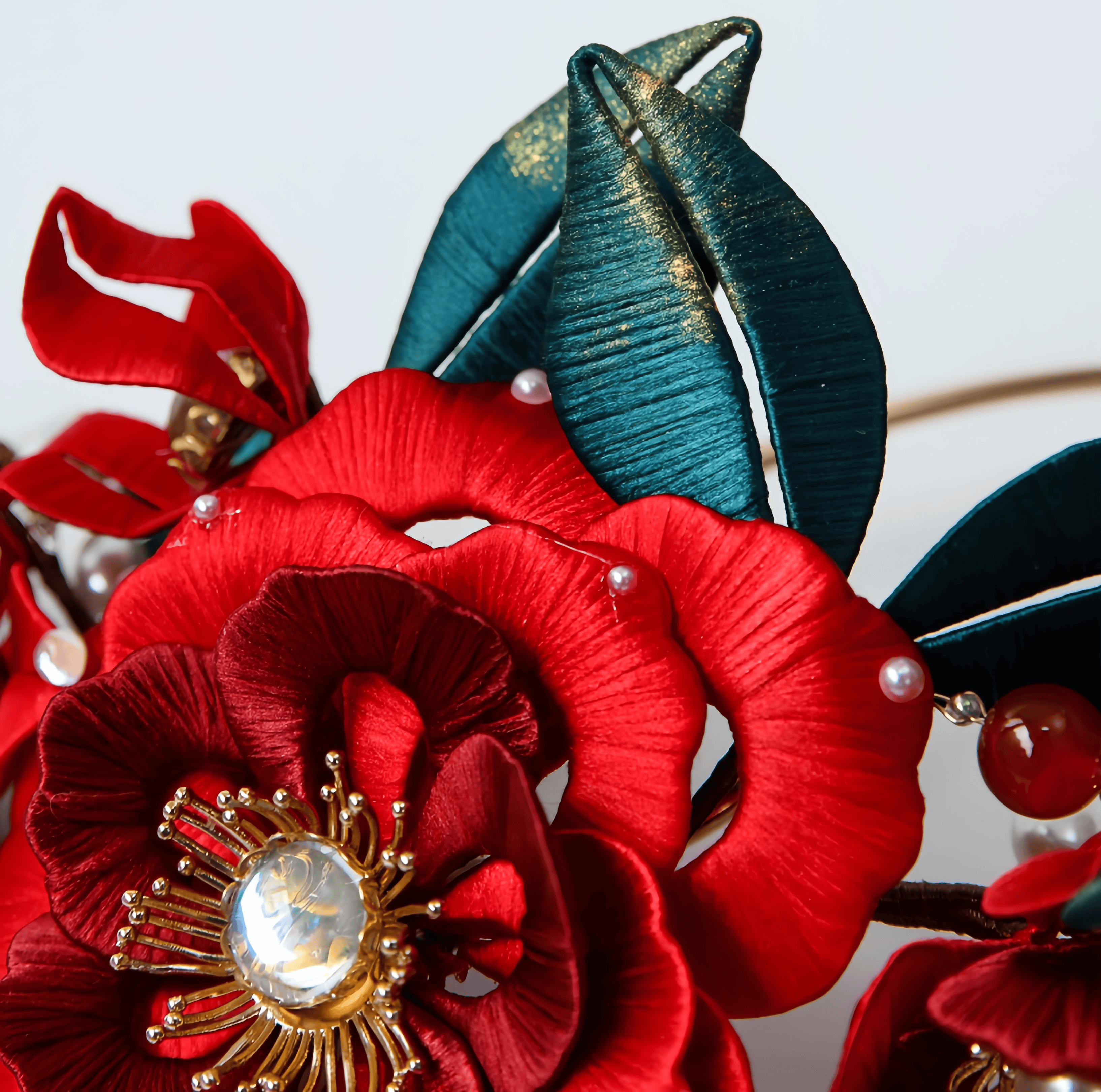 Handcrafted Heritage Silk Flower Red Peony U-Shaped Hairpin