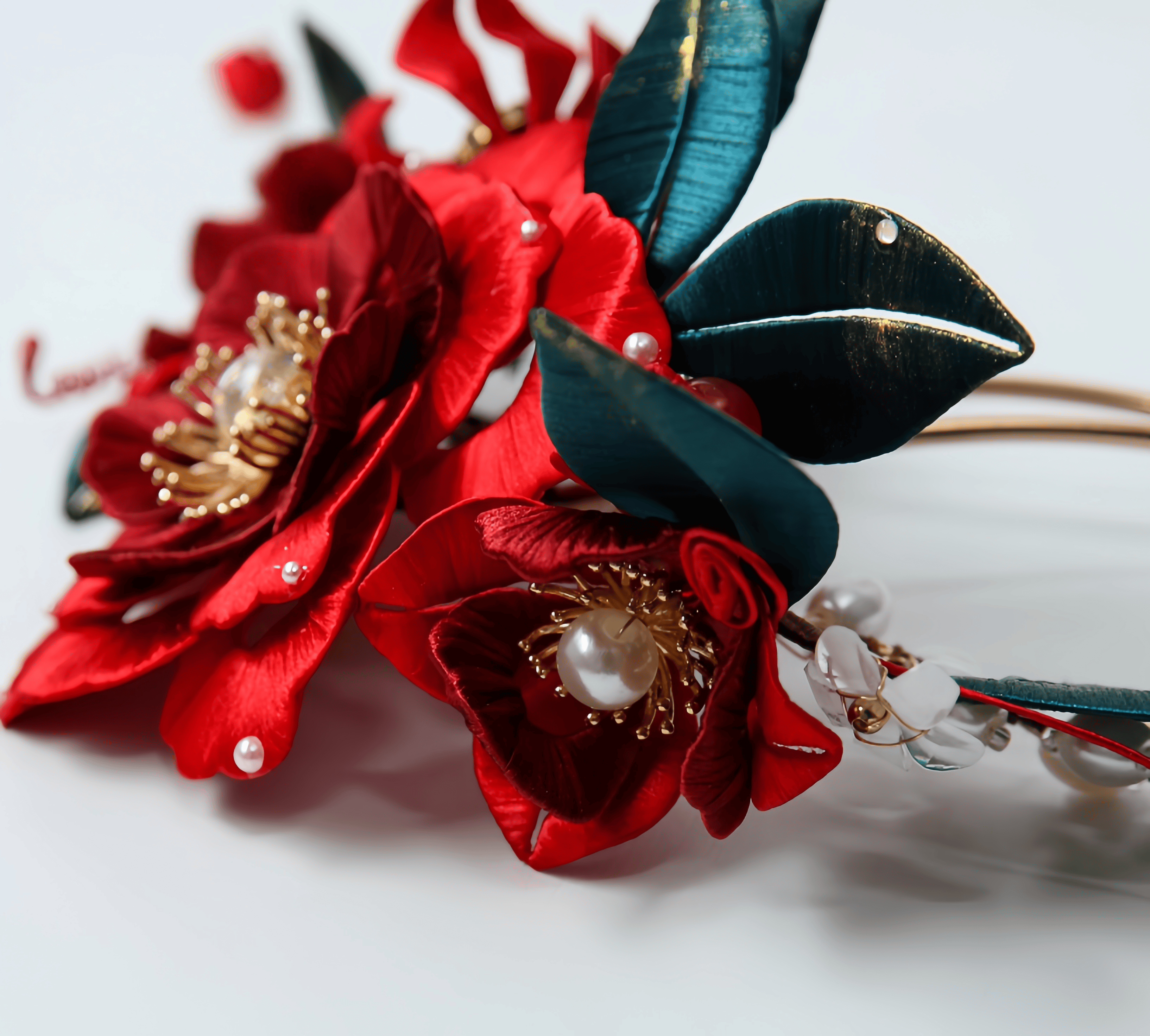 Handcrafted Heritage Silk Flower Red Peony U-Shaped Hairpin