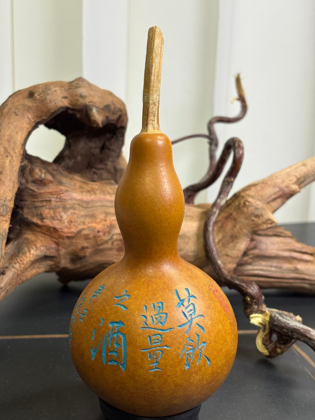 One of a Kind Gourd by 80 Year Old Calligraphy Master 4.72"