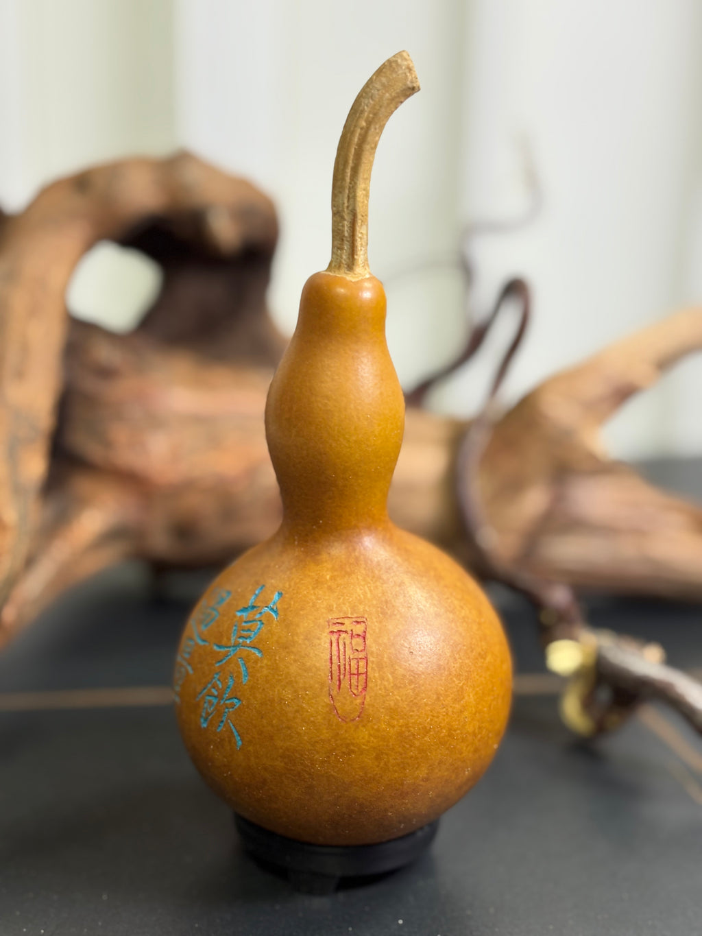One of a Kind Gourd by 80 Year Old Calligraphy Master 4.72"