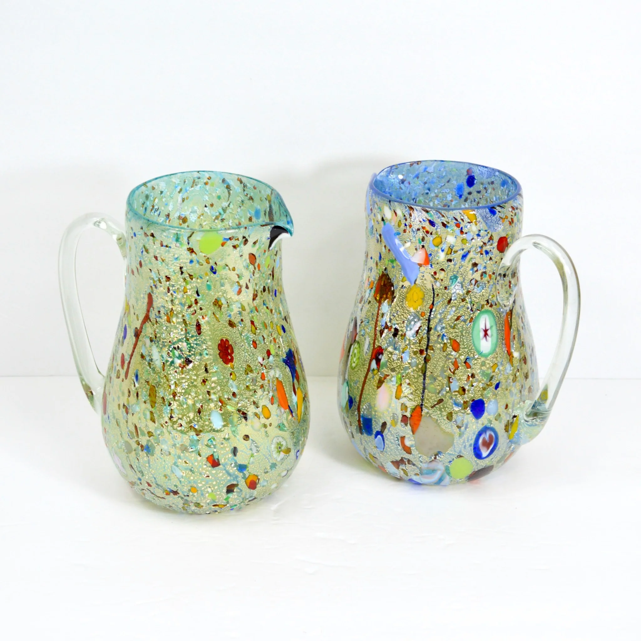 Alta Round Drink Pitcher in blue, Murano Glass with millefiori