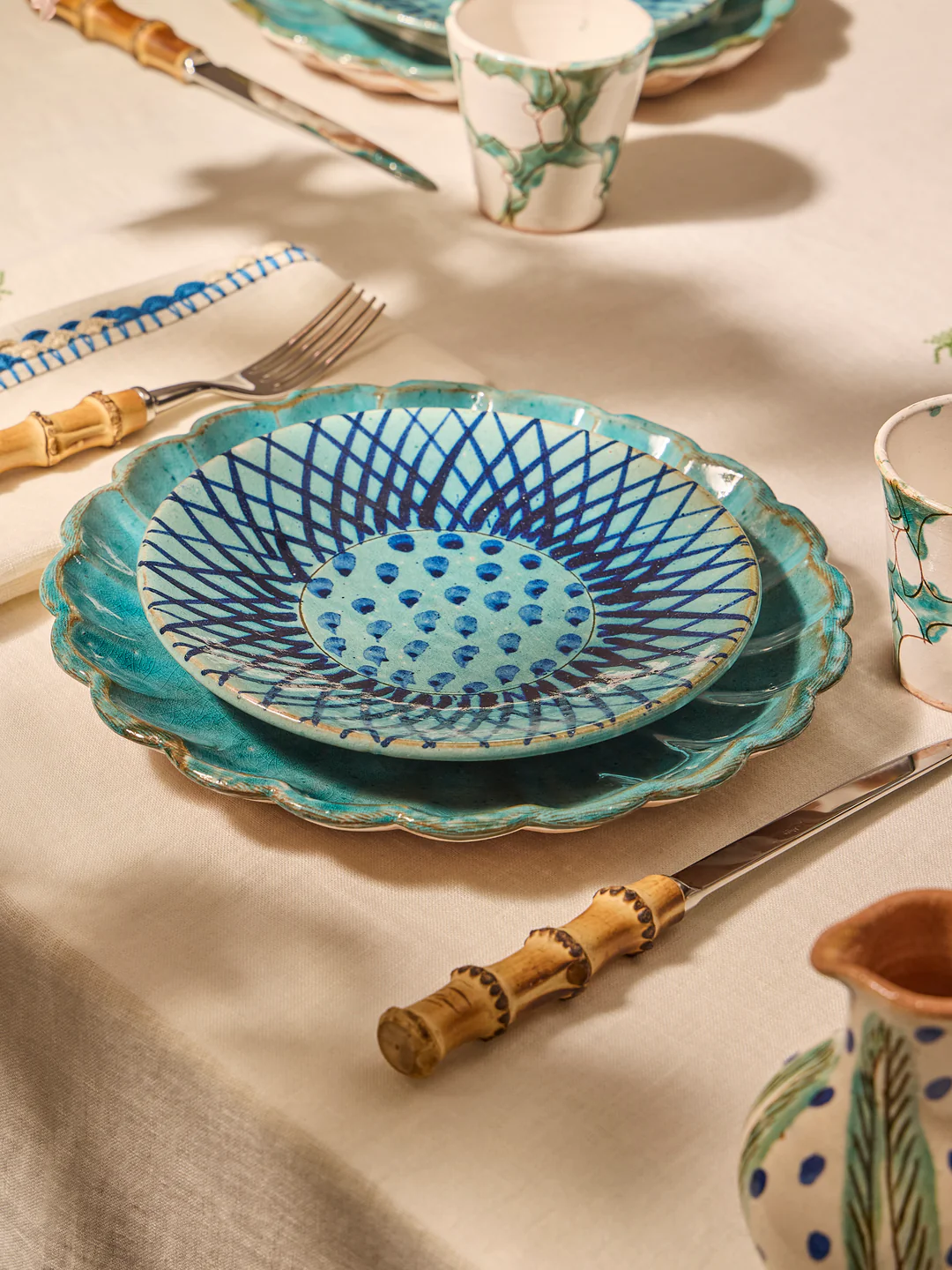 Anut Cairo Esna Hand-Painted Ceramic Salad / Dessert Plates – 8in/20cm (Set of 4)