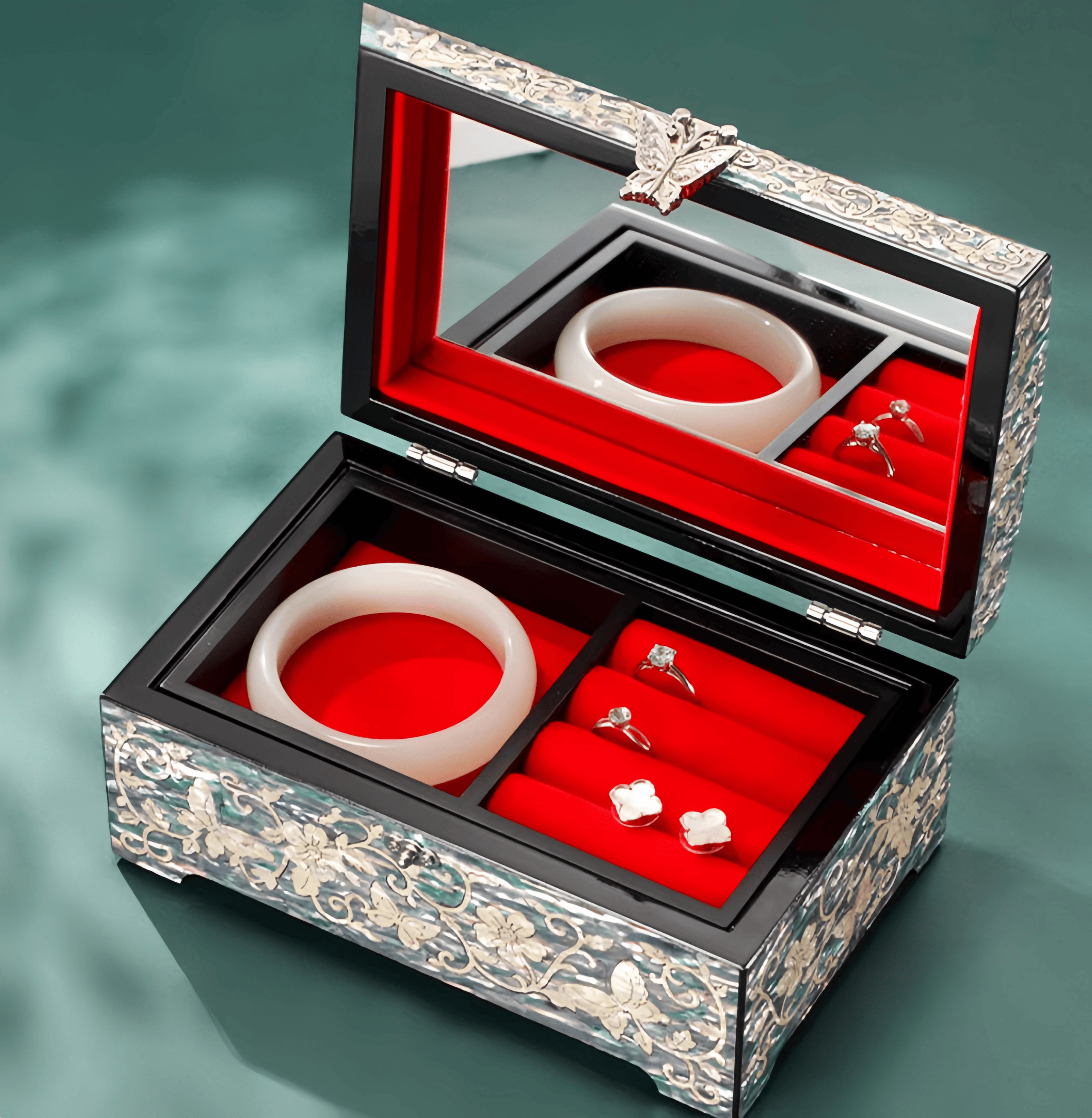 Handcrafted Double Layer Mother of Pearl Lacquer Jewelry Box