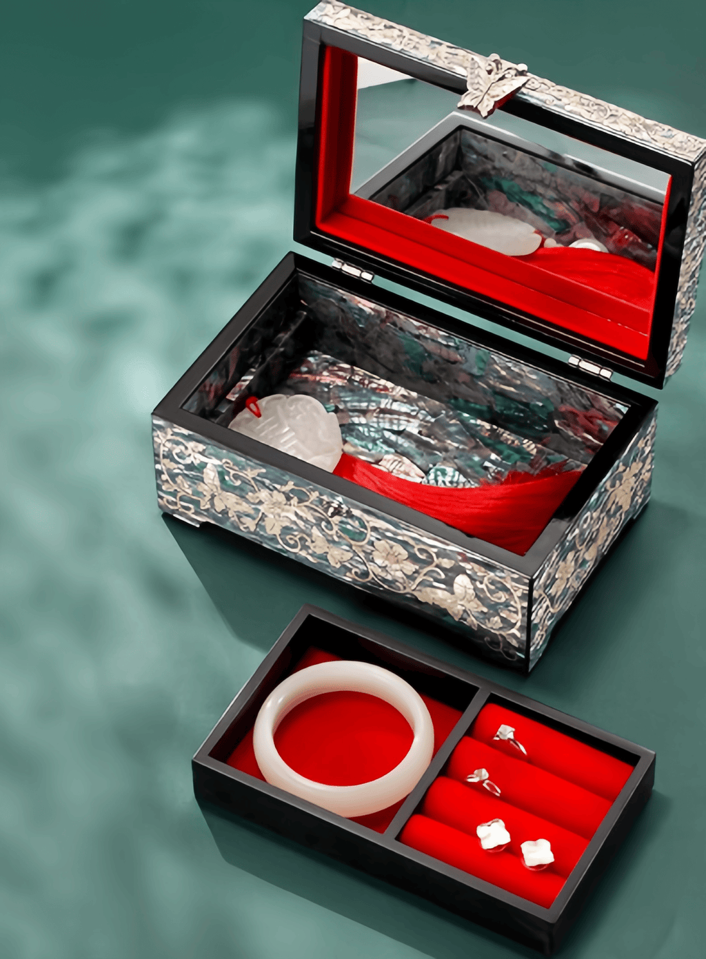 Handcrafted Double Layer Mother of Pearl Lacquer Jewelry Box