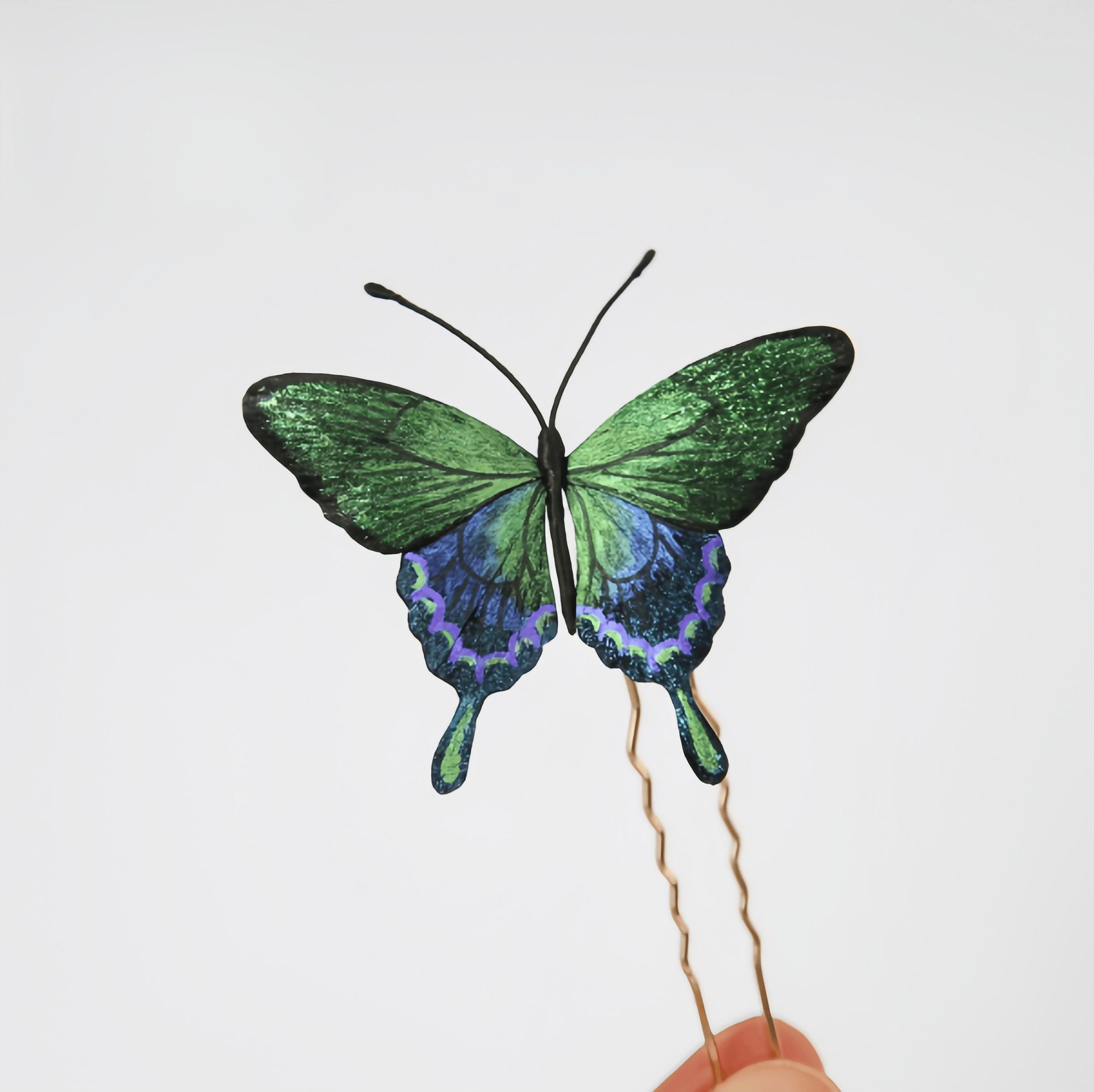 Handcrafted Heritage Fluttering Butterfly Green & Purple Color