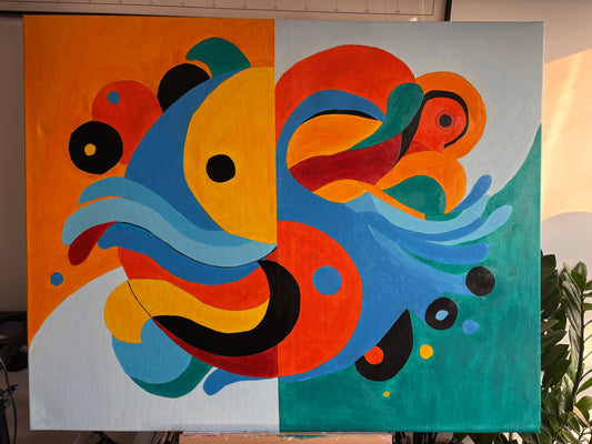 Yin Yang Abstract Oil Painting Original | Feng Shui Inspired Eastern Symbol Art | Modern Zen Decor | 32x40 Inches