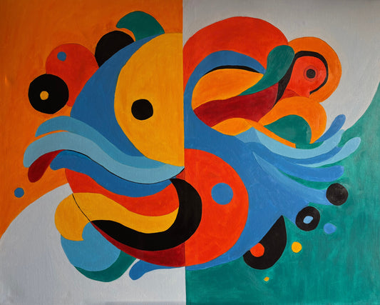 Yin Yang Abstract Oil Painting Original | Feng Shui Inspired Eastern Symbol Art | Modern Zen Decor | 32x40 Inches