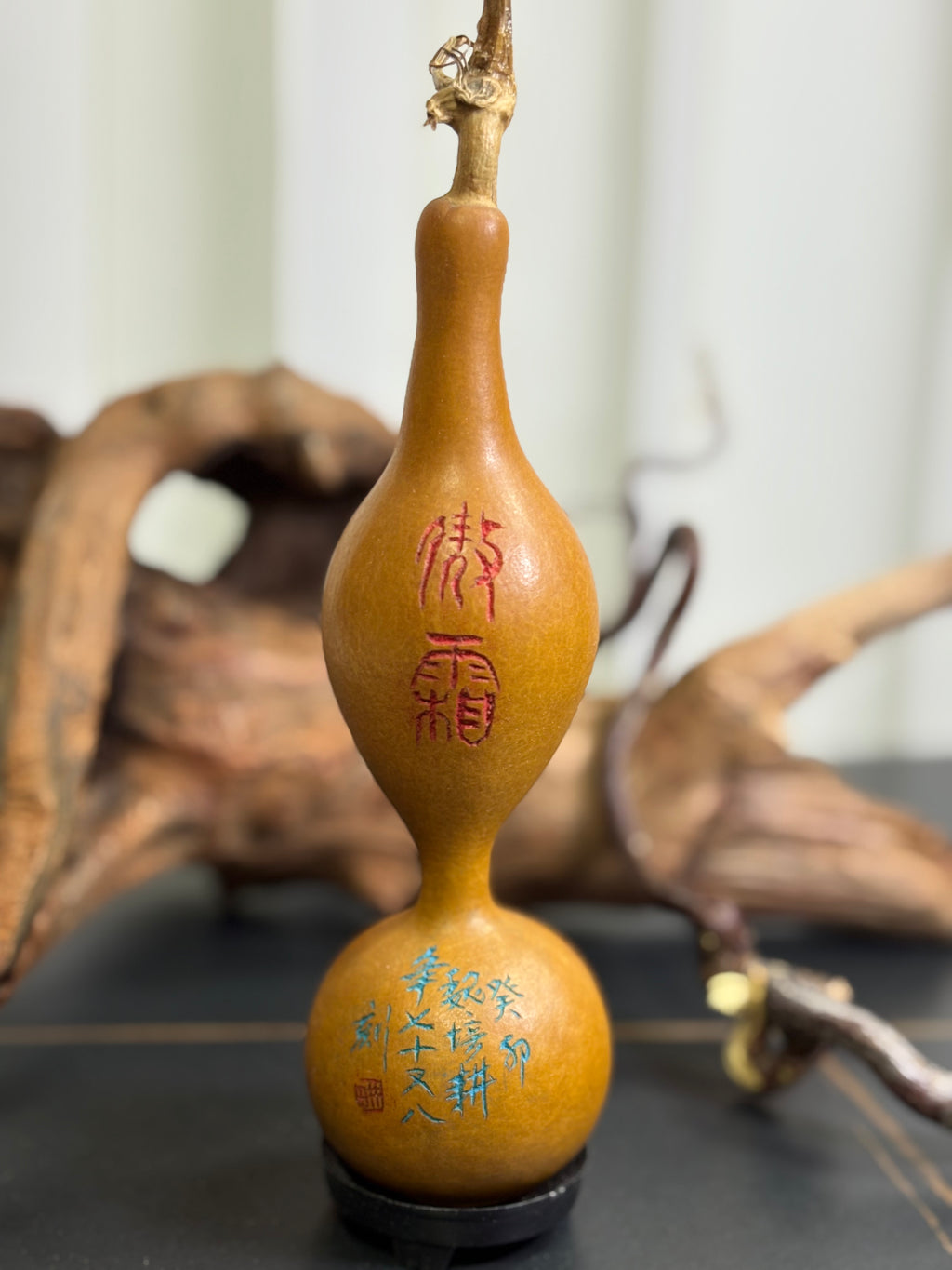 One of a Kind Gourd by 80 Year Old Calligraphy Master 6.69"