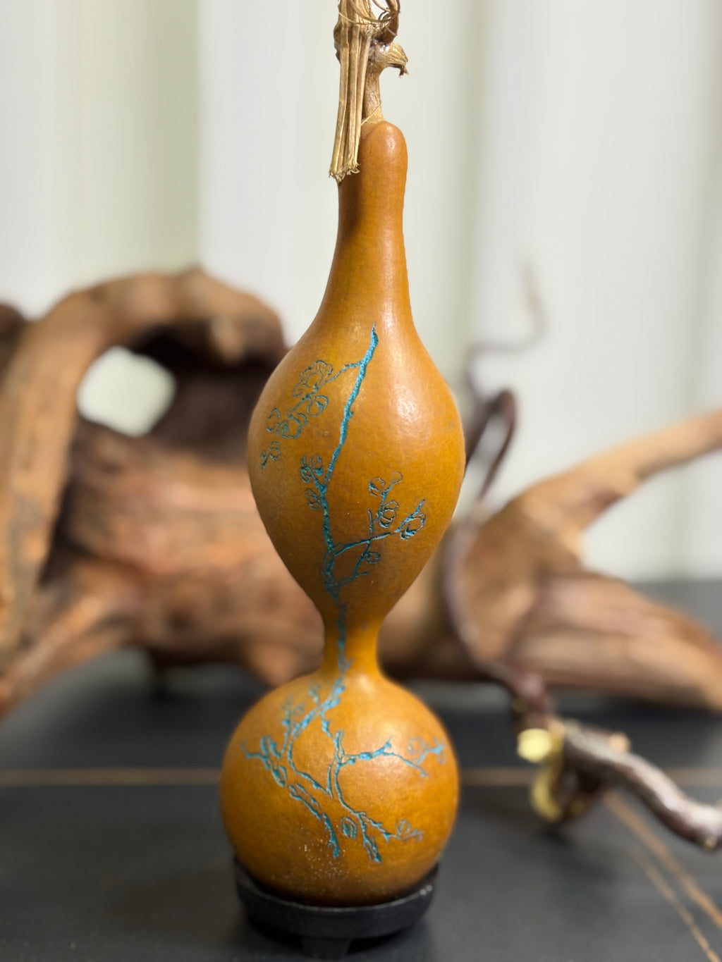 One of a Kind Gourd by 80 Year Old Calligraphy Master 6.69"