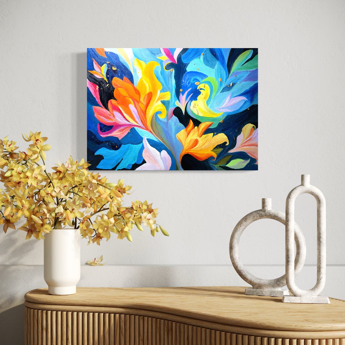 One Of A Kind Ethereal Bloom Oil Painting | Abstract Floral Canvas Art (70x50 cm)