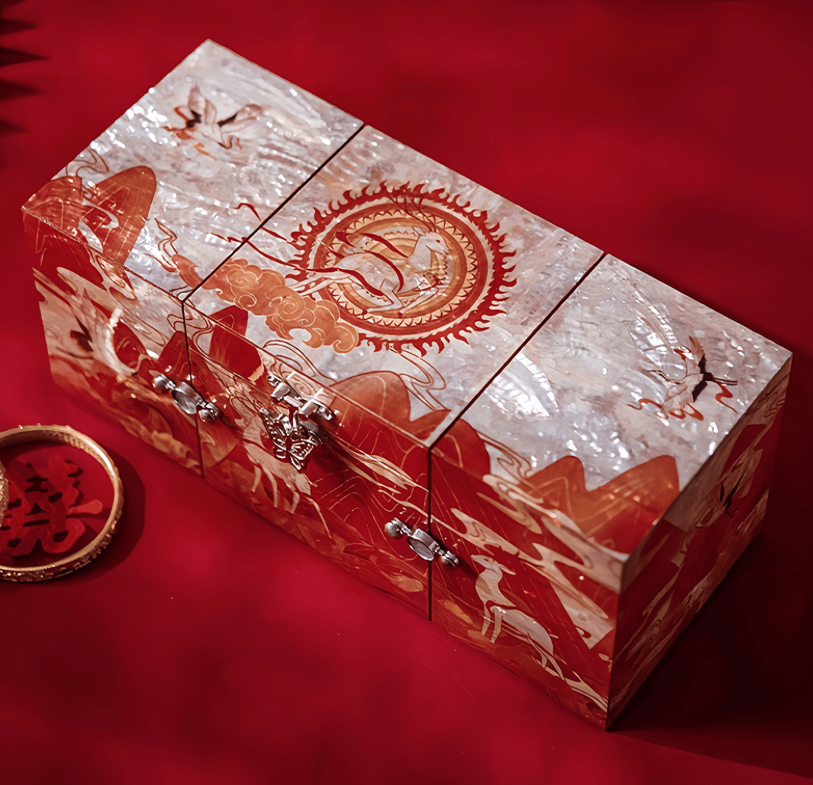 Handcrafted Mother of Pearl “Nine Colored Deer” Lacquer Jewelry Box