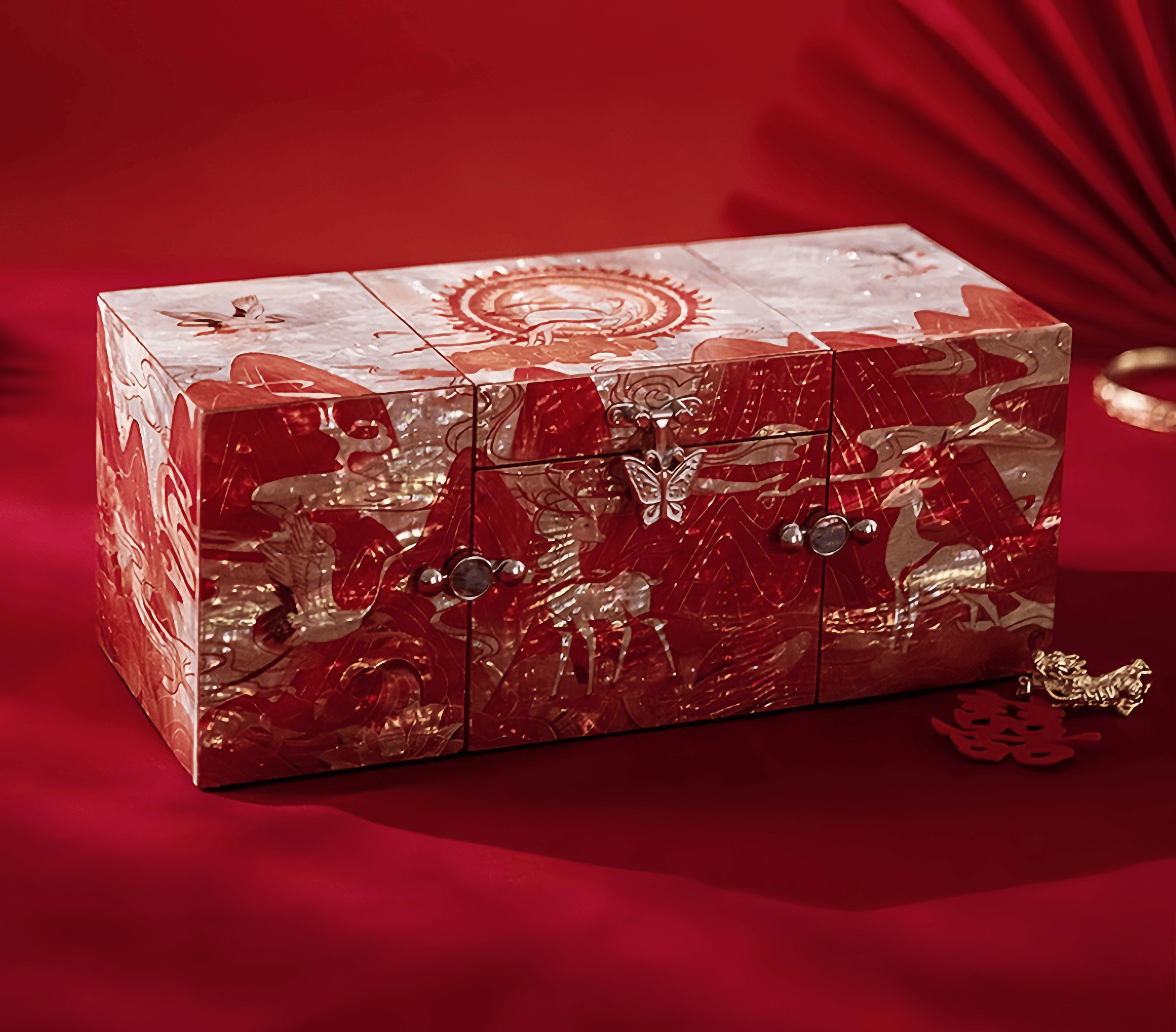 Handcrafted Mother of Pearl “Nine Colored Deer” Lacquer Jewelry Box