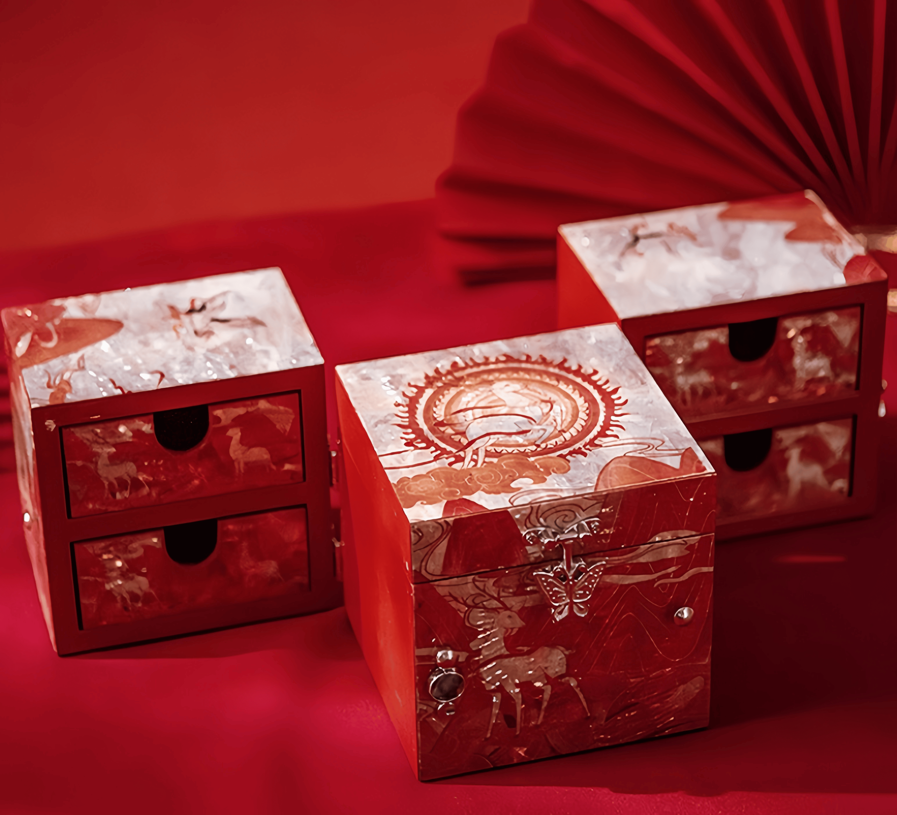 Handcrafted Mother of Pearl “Nine Colored Deer” Lacquer Jewelry Box