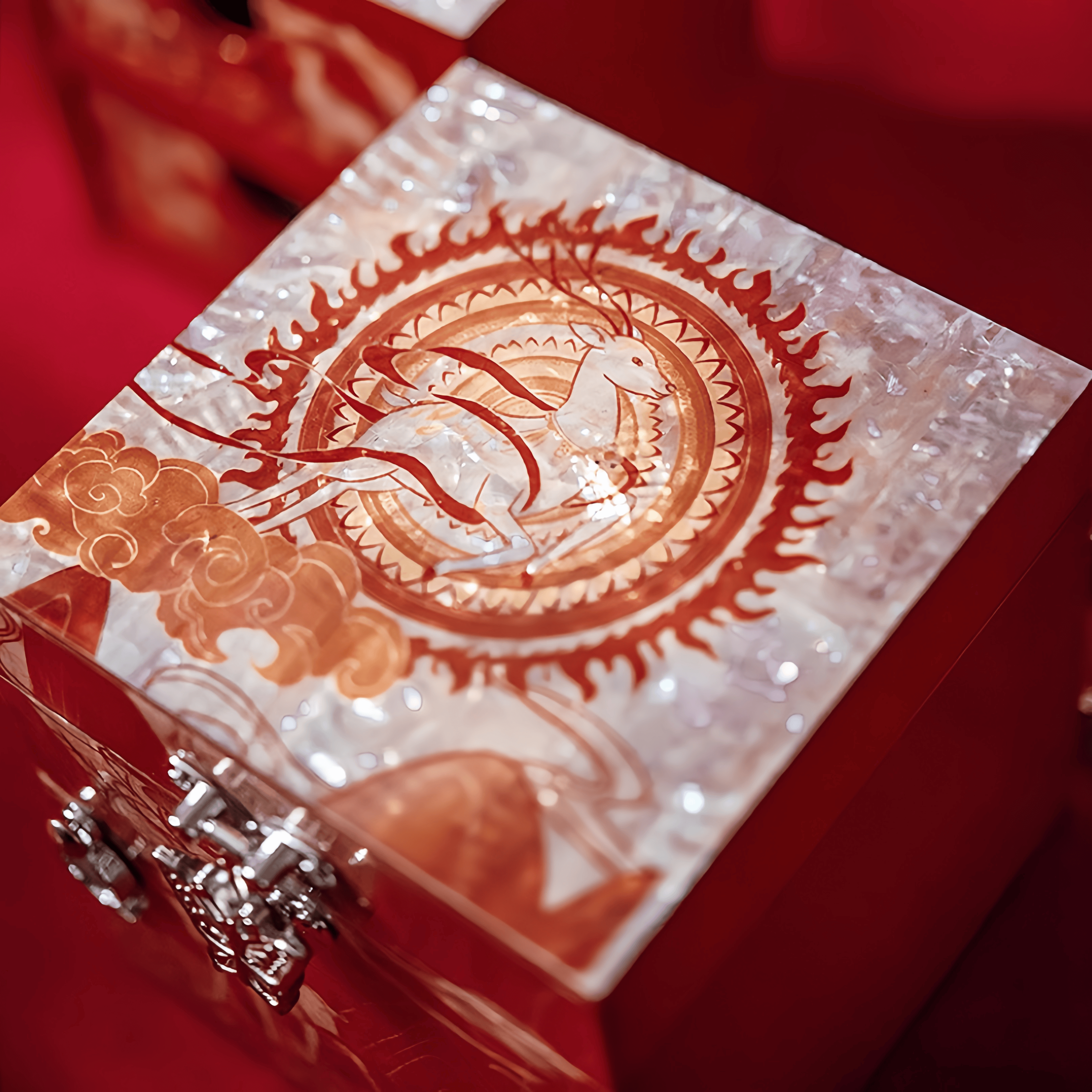 Handcrafted Mother of Pearl “Nine Colored Deer” Lacquer Jewelry Box