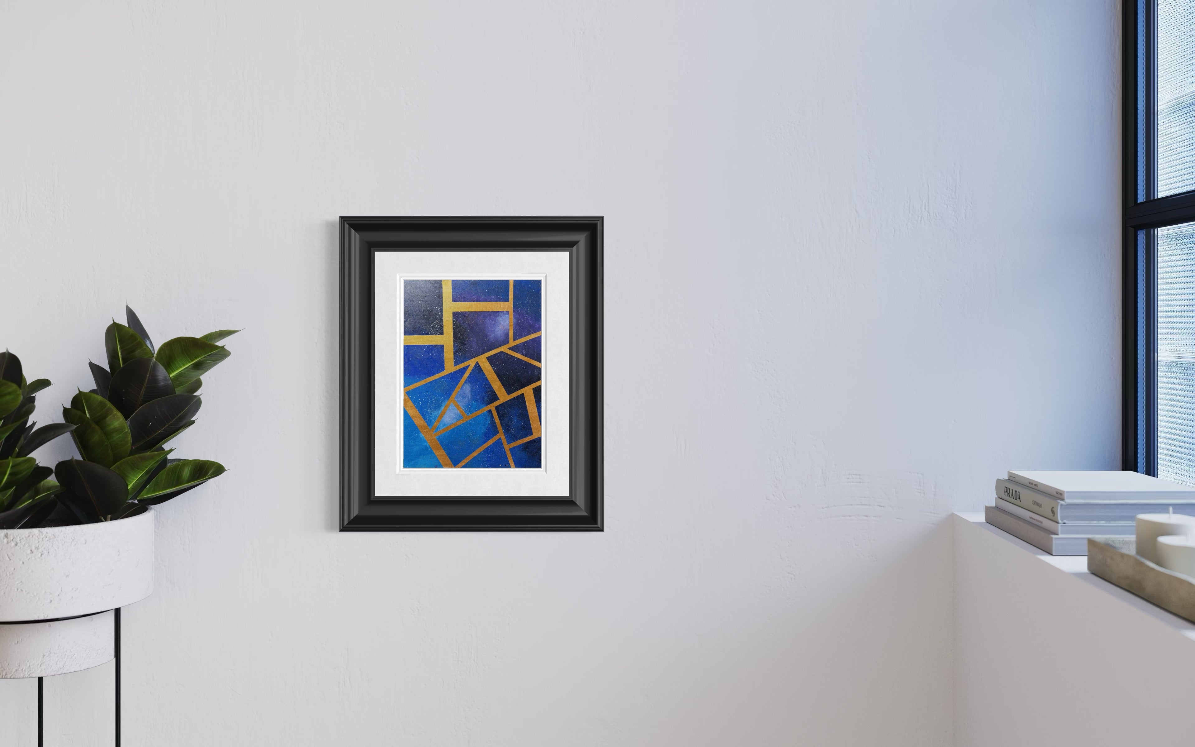 Constellation Weave Painting | Blue & Gold Geometric Abstract Wall Art