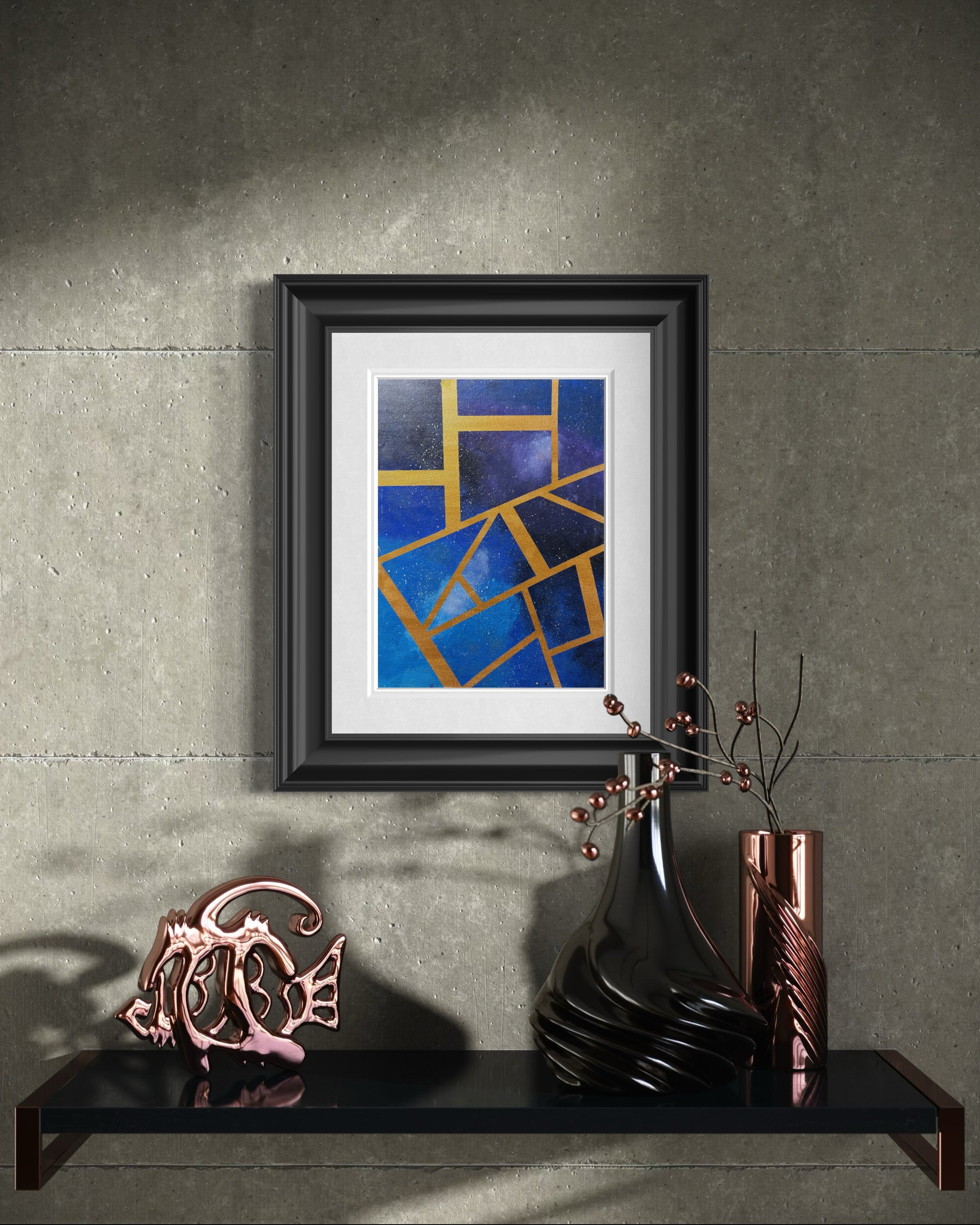 Constellation Weave Painting | Blue & Gold Geometric Abstract Wall Art