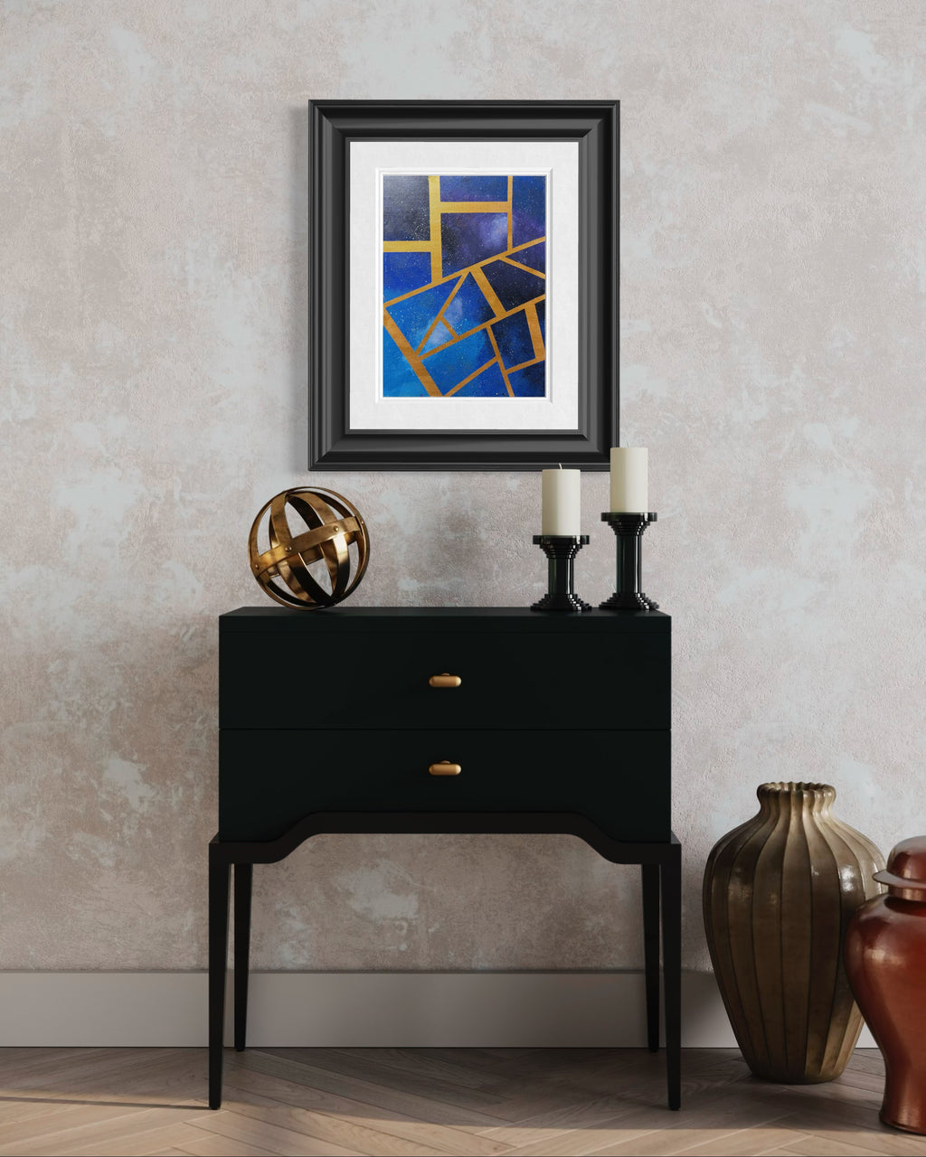 Constellation Weave Painting | Blue & Gold Geometric Abstract Wall Art