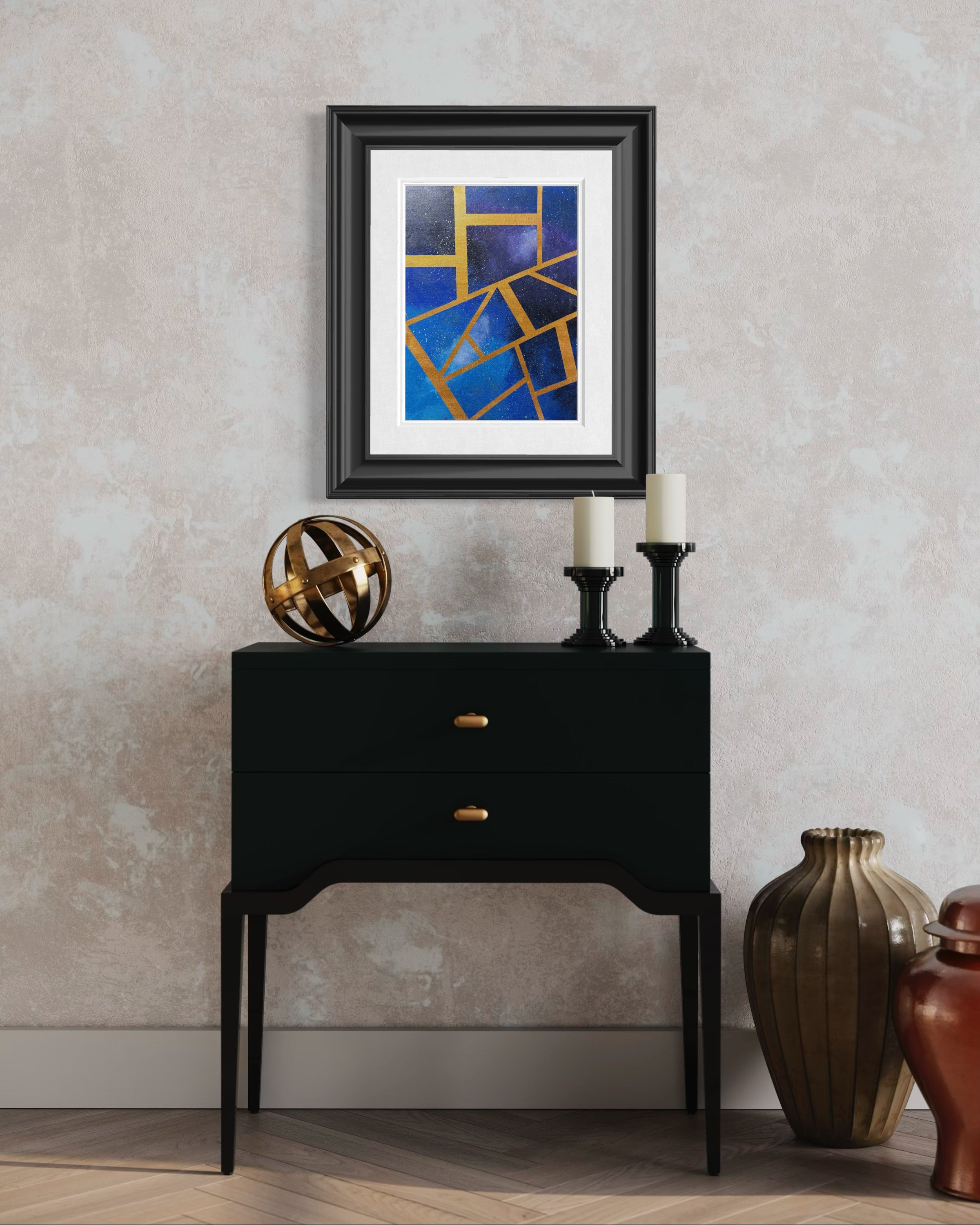 Constellation Weave Painting | Blue & Gold Geometric Abstract Wall Art