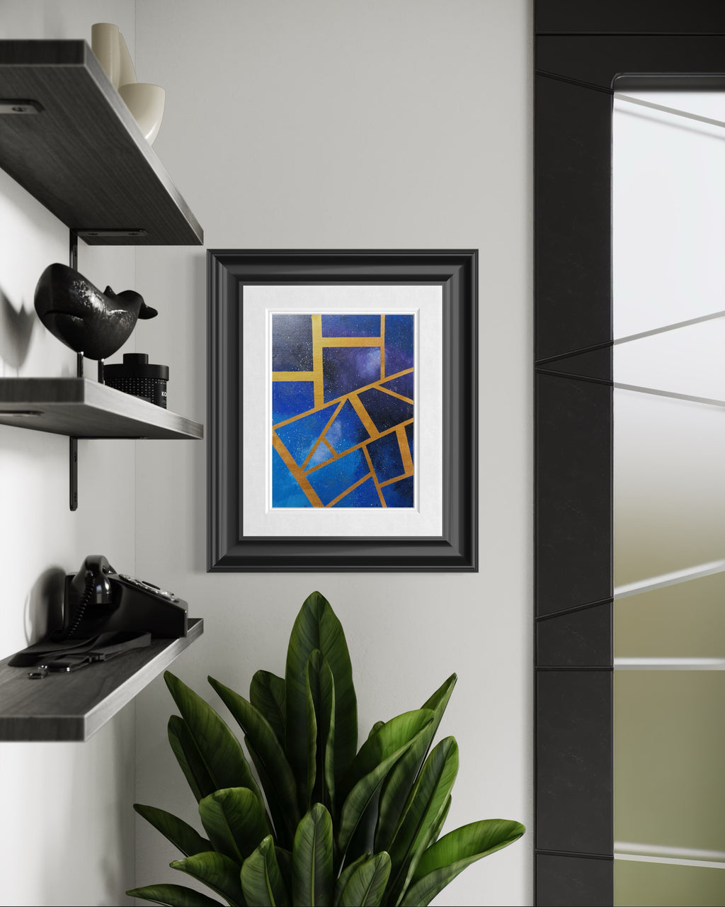 Constellation Weave Painting | Blue & Gold Geometric Abstract Wall Art
