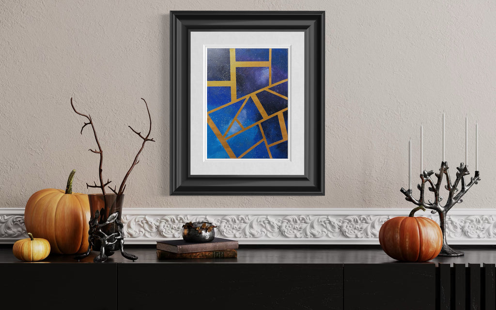 Constellation Weave Painting | Blue & Gold Geometric Abstract Wall Art