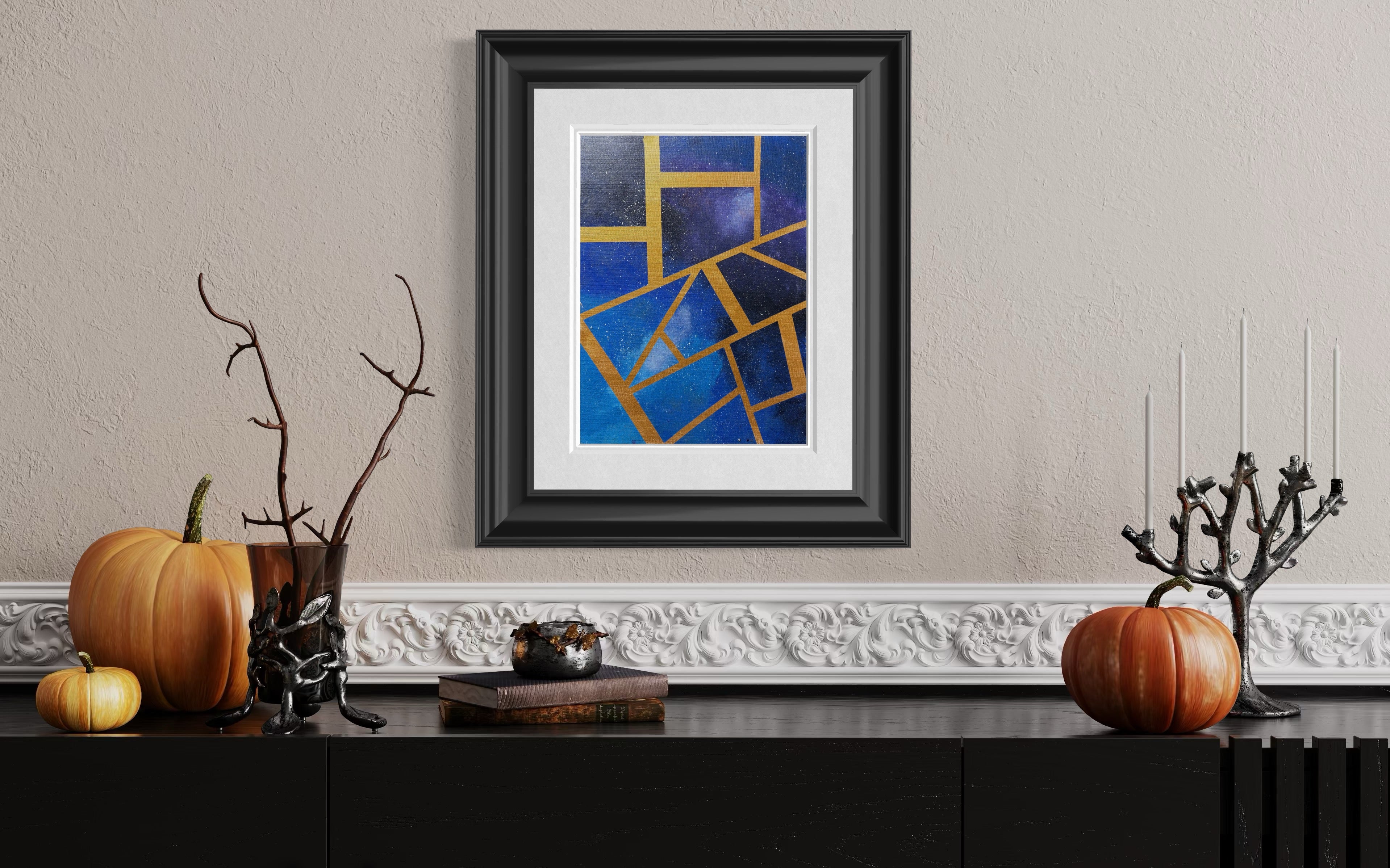 Constellation Weave Painting | Blue & Gold Geometric Abstract Wall Art