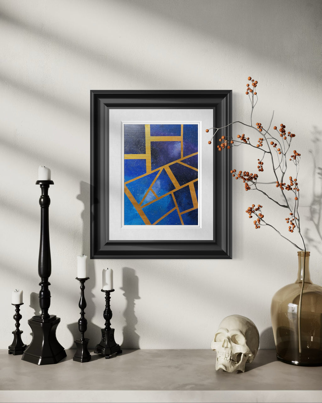 Constellation Weave Painting | Blue & Gold Geometric Abstract Wall Art