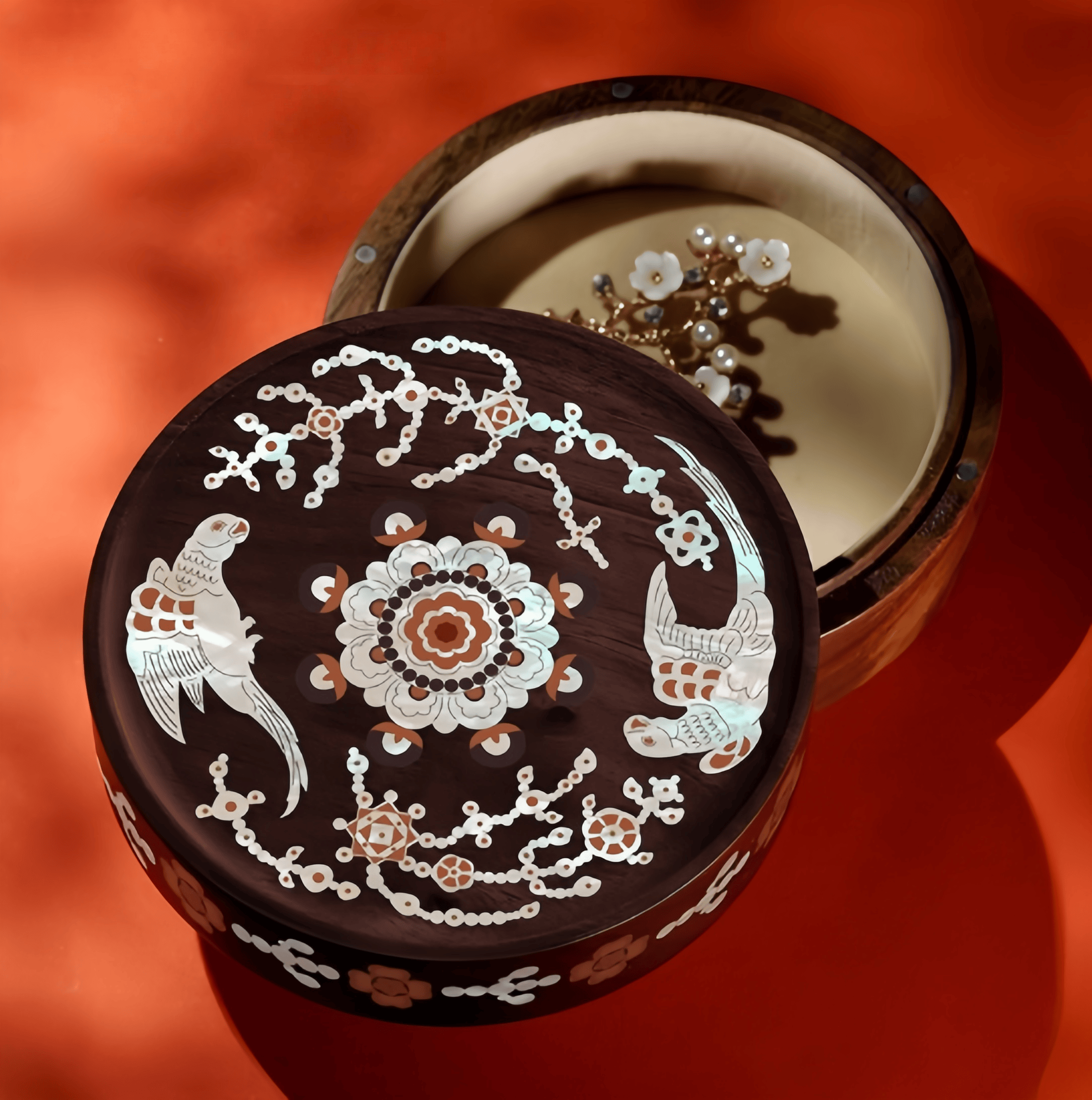 Handcrafted Mother of Pearl Walnut Jewelry Box