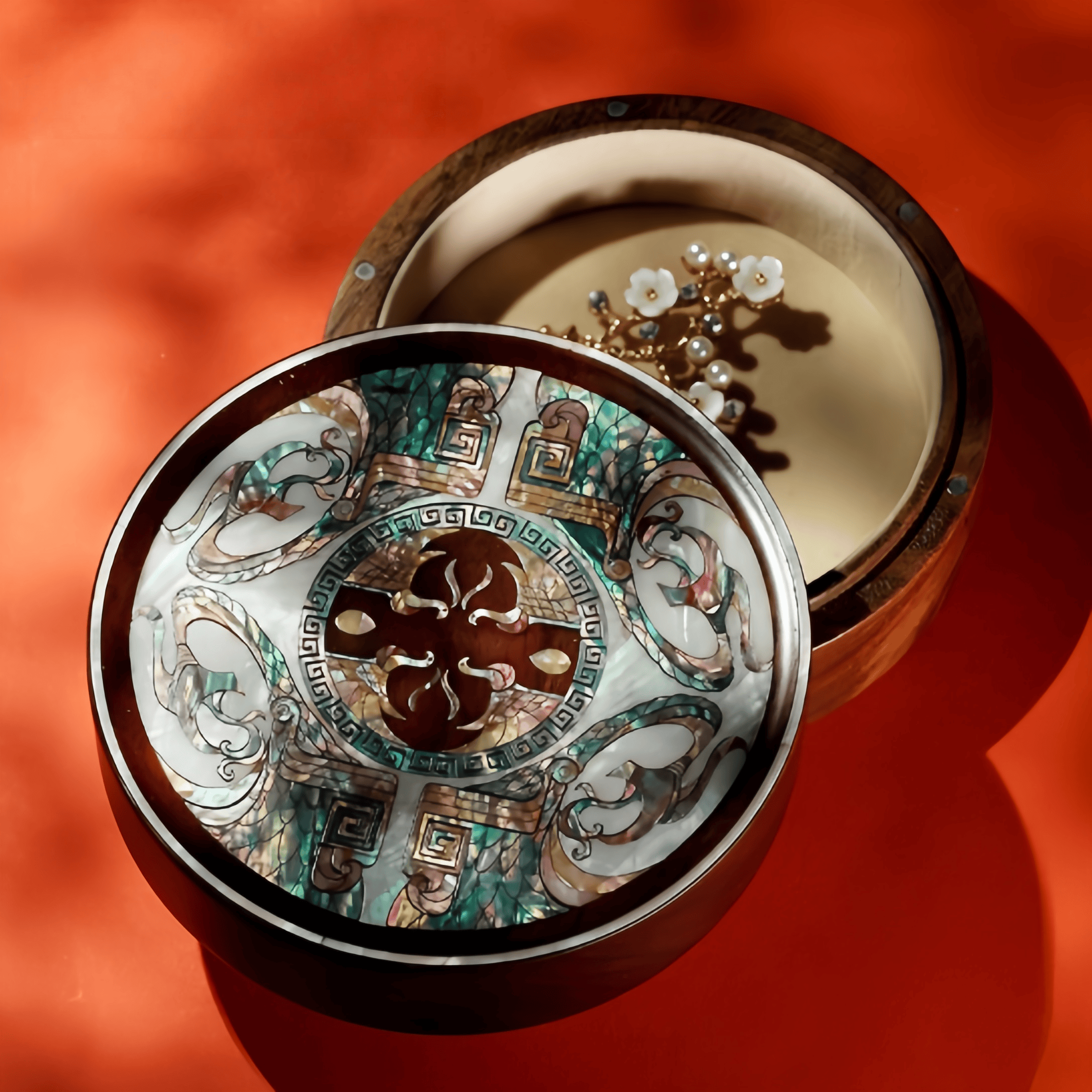 Handcrafted Mother of Pearl Walnut Jewelry Box