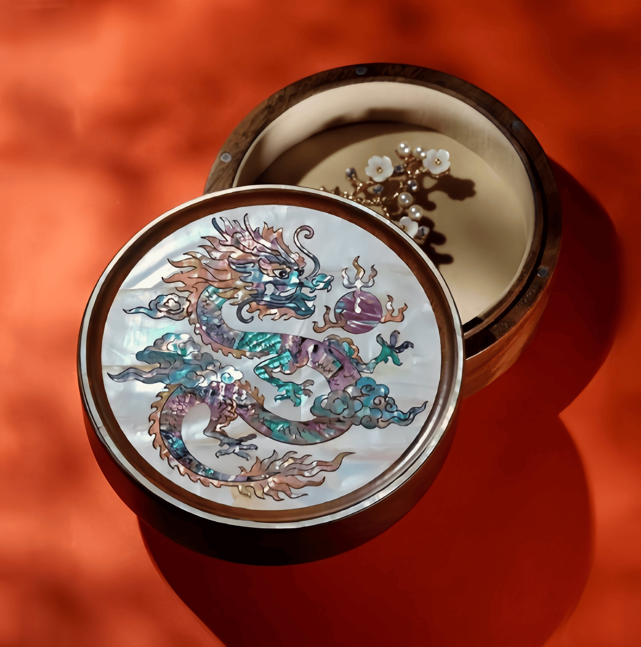 Handcrafted Mother of Pearl Walnut Jewelry Box