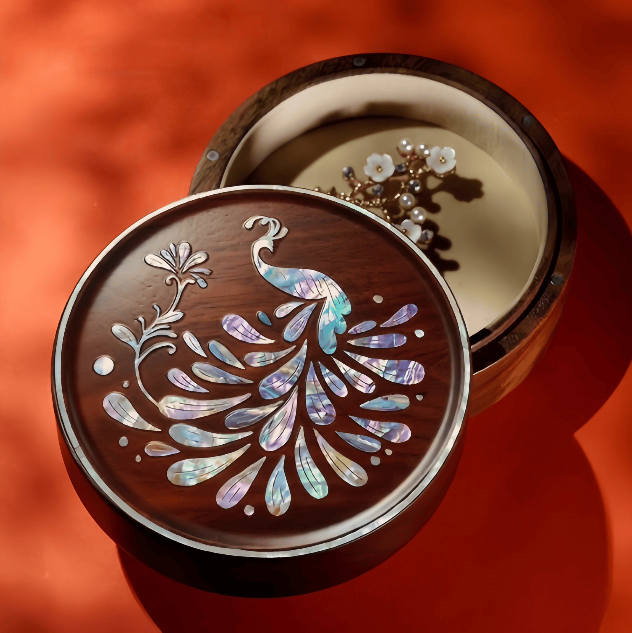 Handcrafted Mother of Pearl Walnut Jewelry Box