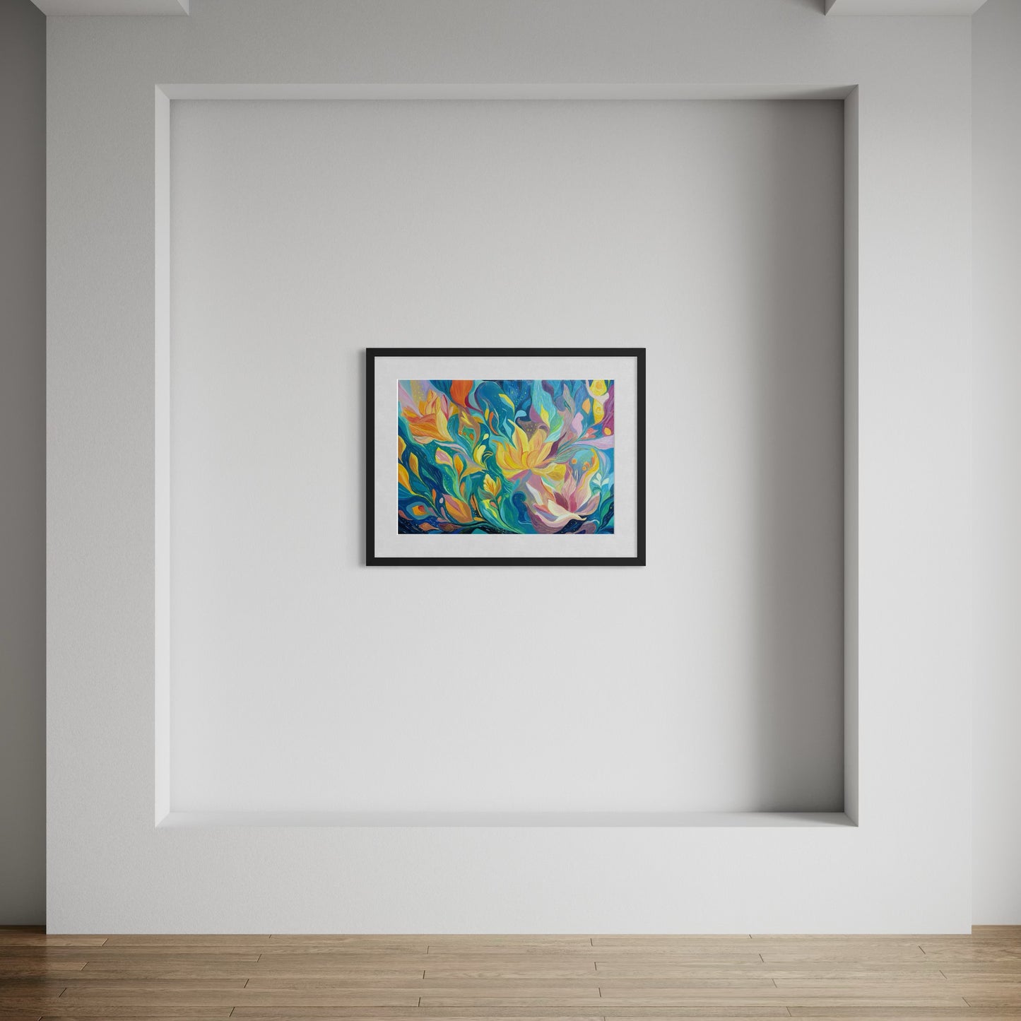One Of A Kind Floral Abstract Oil Hand Painting | Warm Yellow & Teal Textured Artwork