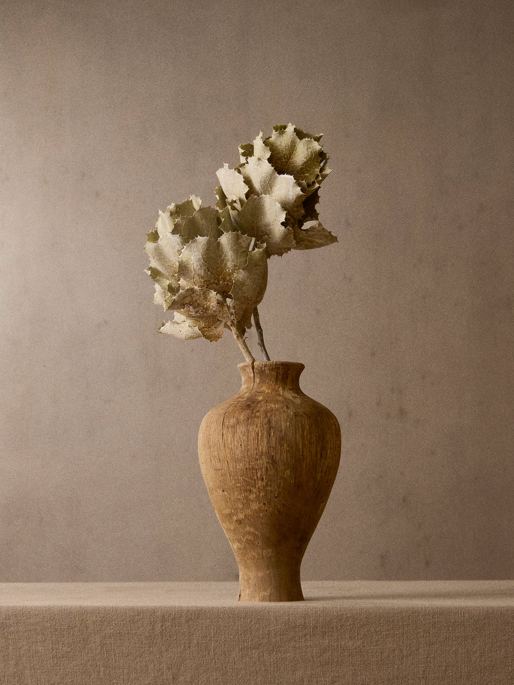 Iida Woodturning Hand-Turned Japanese Stone Oak Earth-Finish Vase (13in/33.5cm)