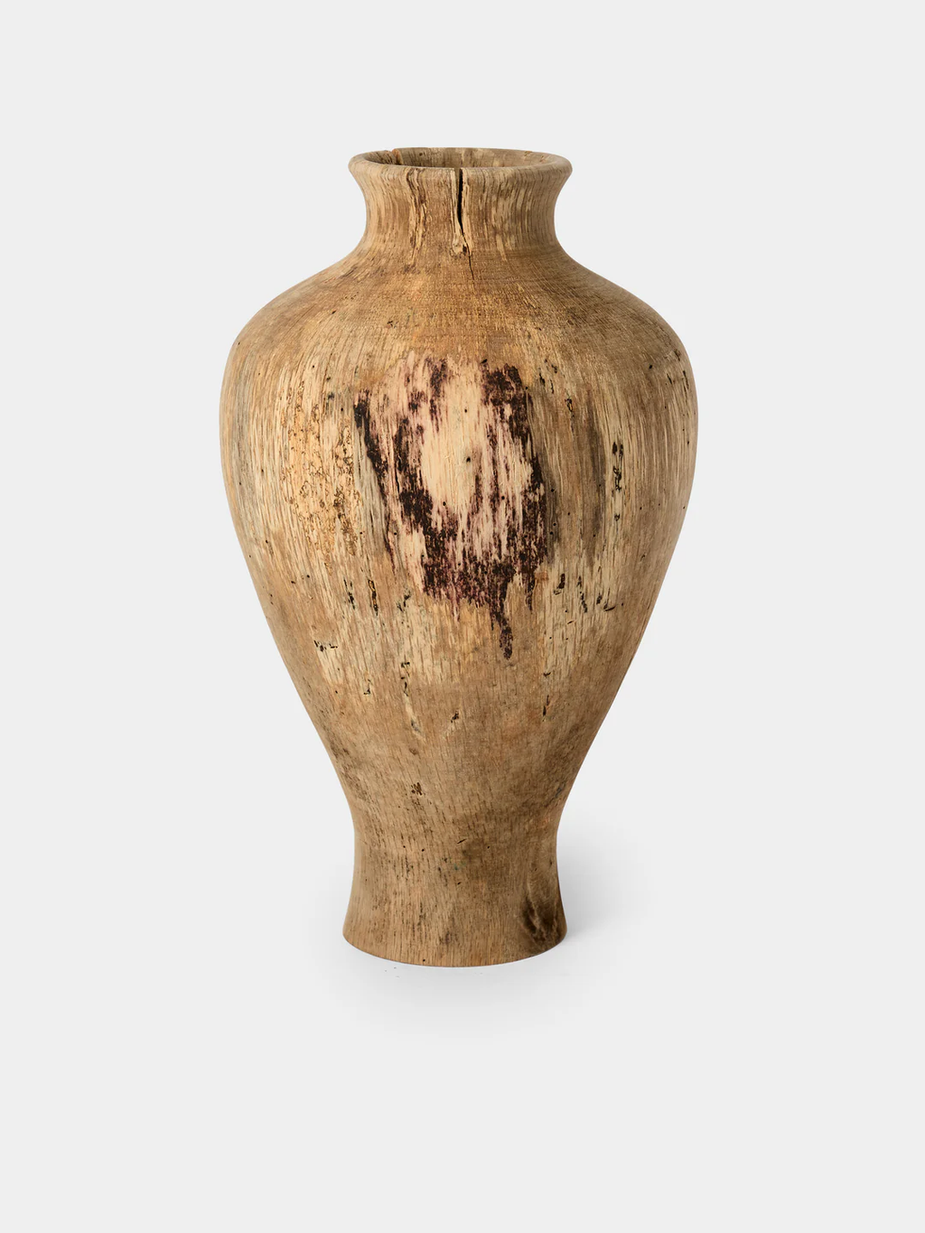 Iida Woodturning Hand-Turned Japanese Stone Oak Earth-Finish Vase (13in/33.5cm)