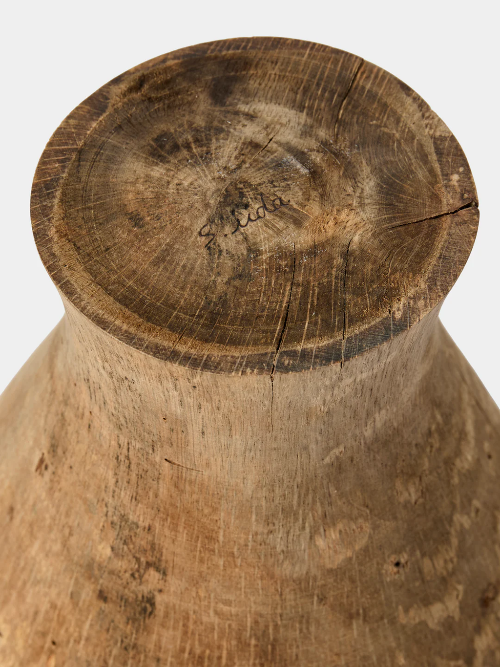 Iida Woodturning Hand-Turned Japanese Stone Oak Earth-Finish Vase (13in/33.5cm)