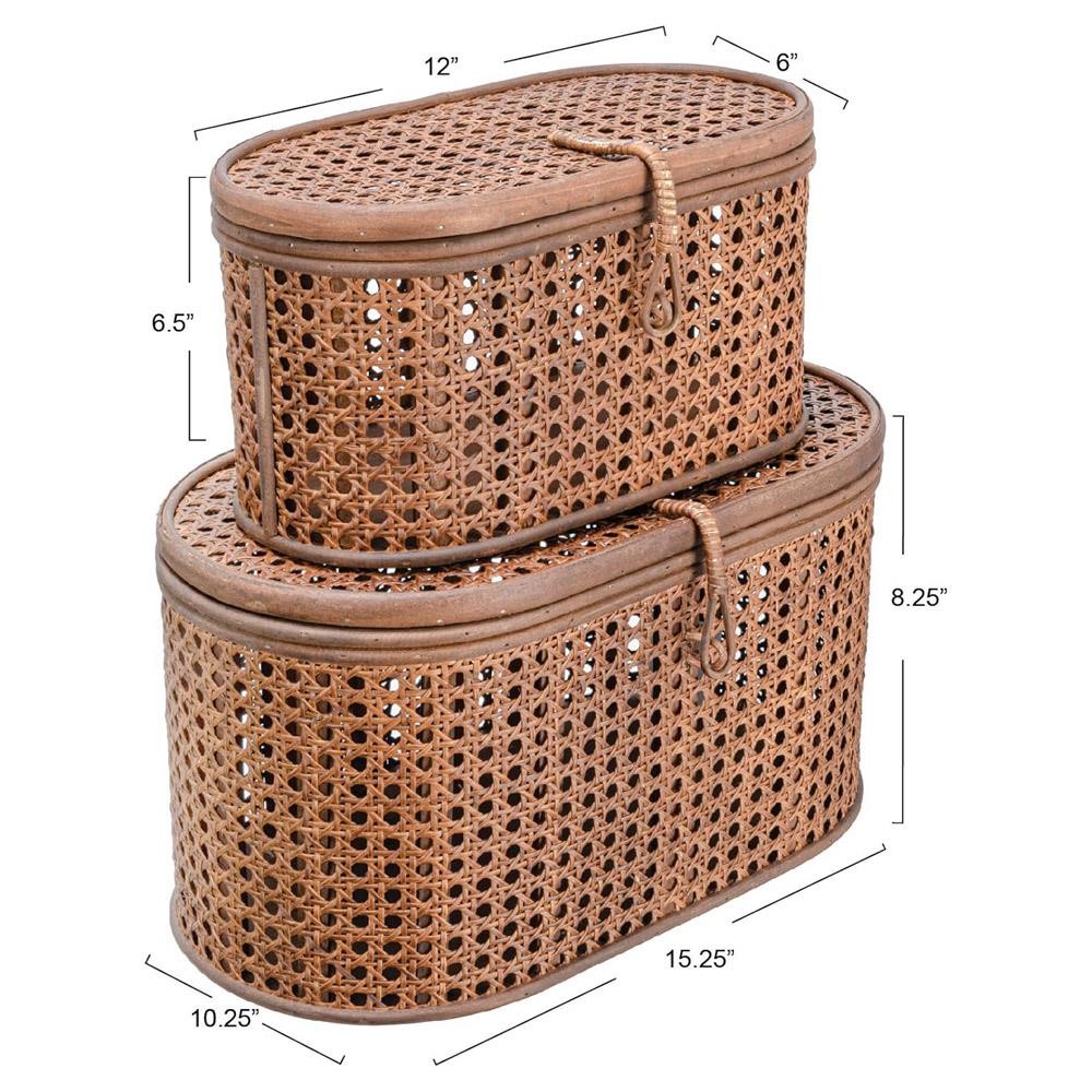 Myrtle Coastal Beach Dark Brown Rattan Decorative Box Set of 2